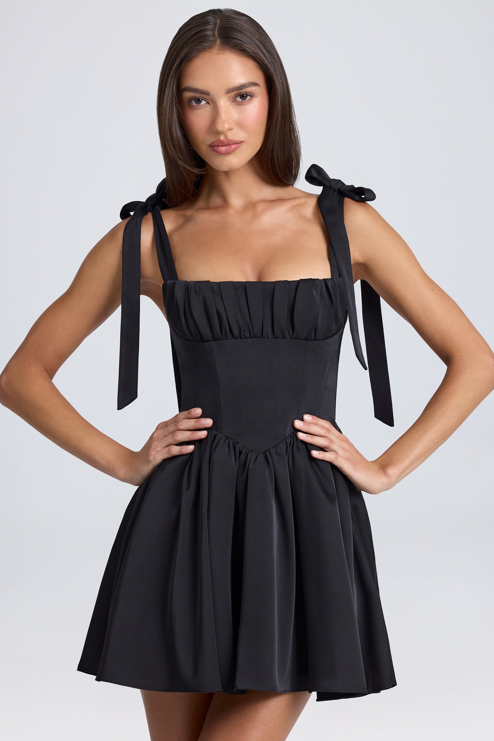 Draped Corset Mini Dress in Black、mySite、solidvoid