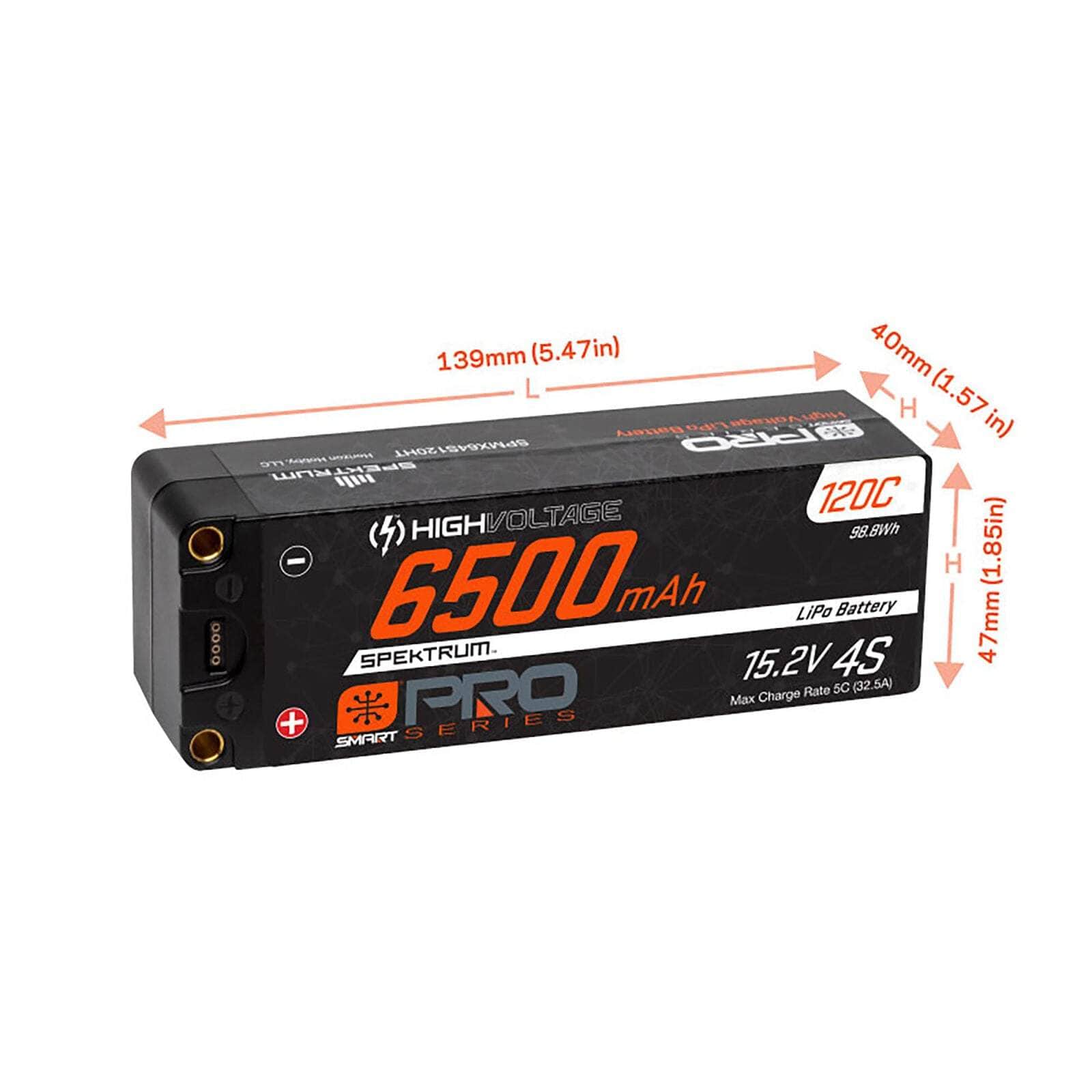  SPMX64S120HT, Spektrum RC 4S Smart Pro Race Hardcase HV-LiPo 120C Battery (15.2V/6500mAh) w/5mm Bullets、mySite、merchandisen