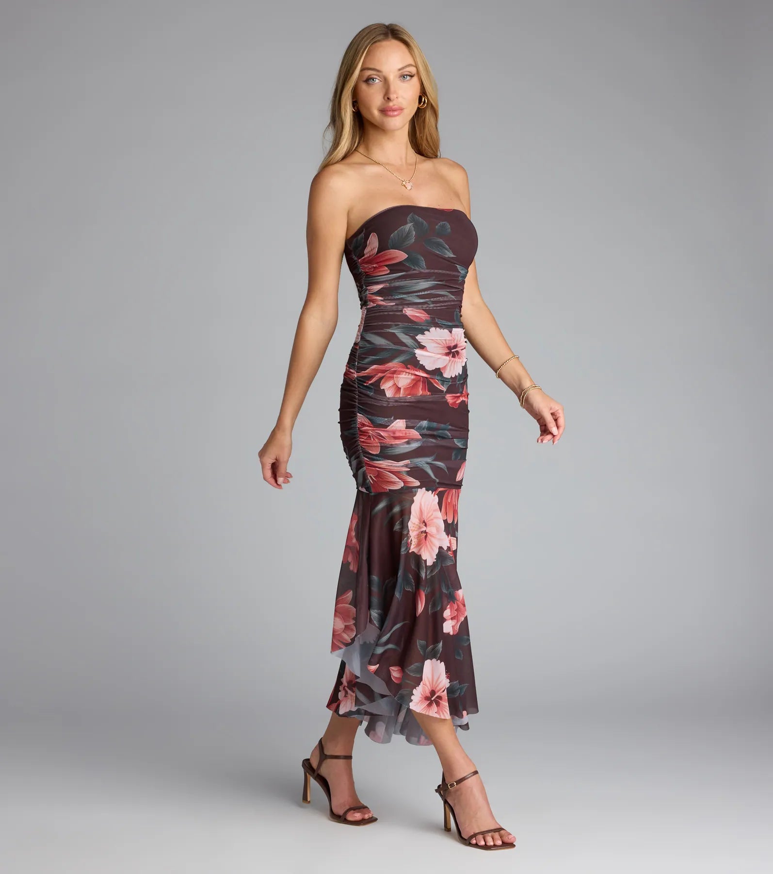  Golden Hour Tropical Floral Mesh Midi Dress、mySite、justintrudeaud