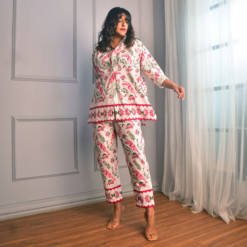 Cotton Co Ord Set For Women | Shirt & Pant | Block Print | Pink、mySite、camillekostekn
