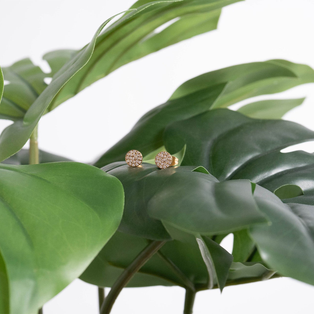 18K Gold PVD Stainless Steel Round Stud Pave Stones Earrings / ERJ0078、mySite、dreamappss