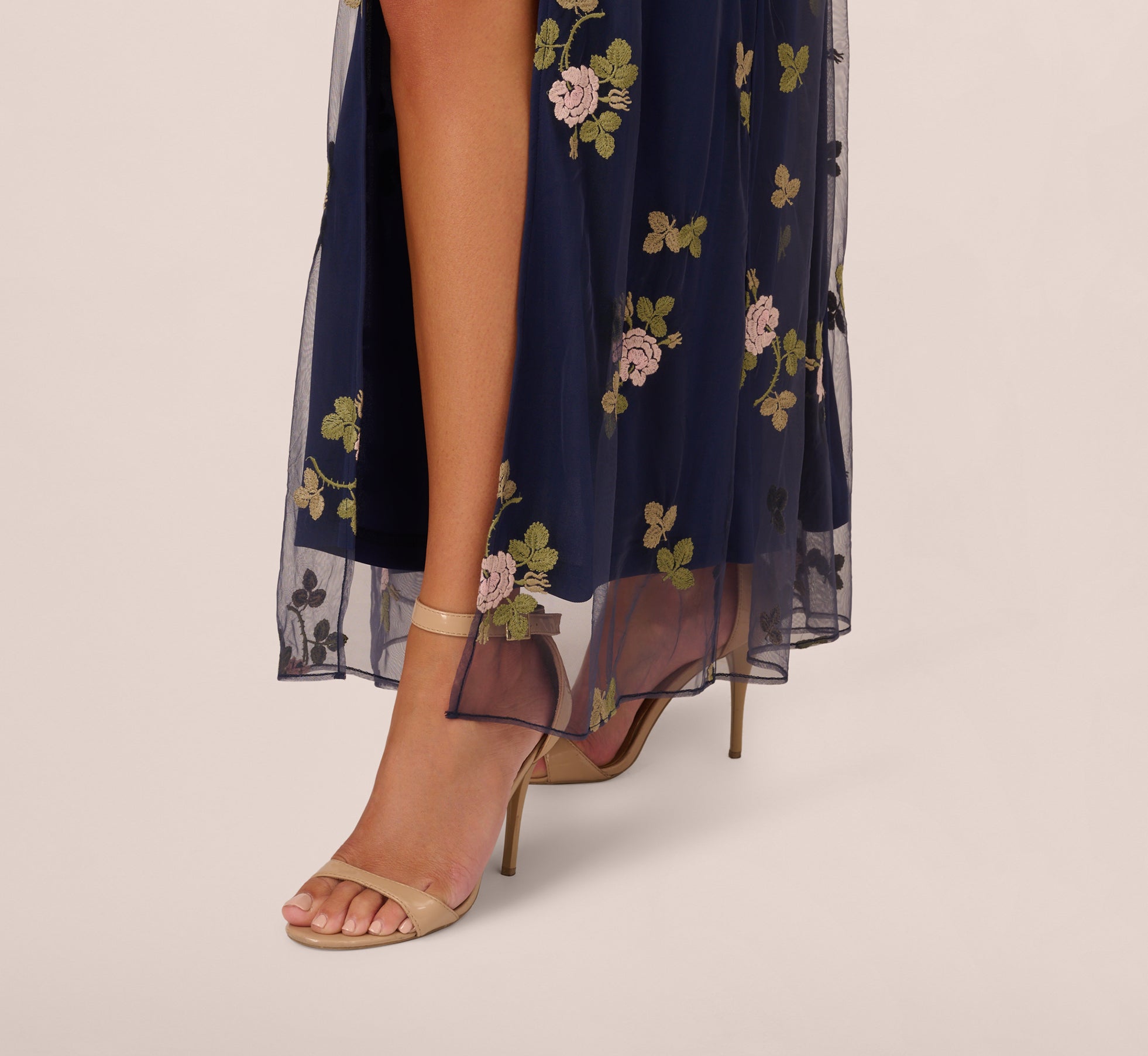 Floral Embroidered Maxi Dress With Sheer Flutter Sleeves In Navy Multi、mySite、solidvoid