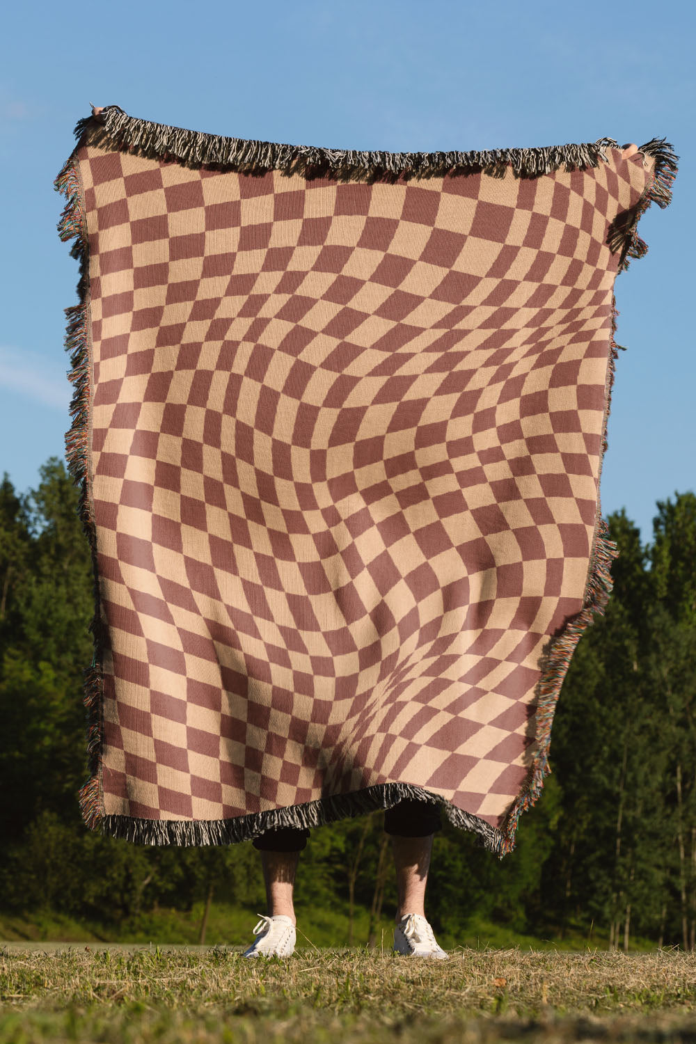 Brown and Tan Cotton Wavy Checkered Woven Throw Blanket、mySite、gigharbornorthrealestate