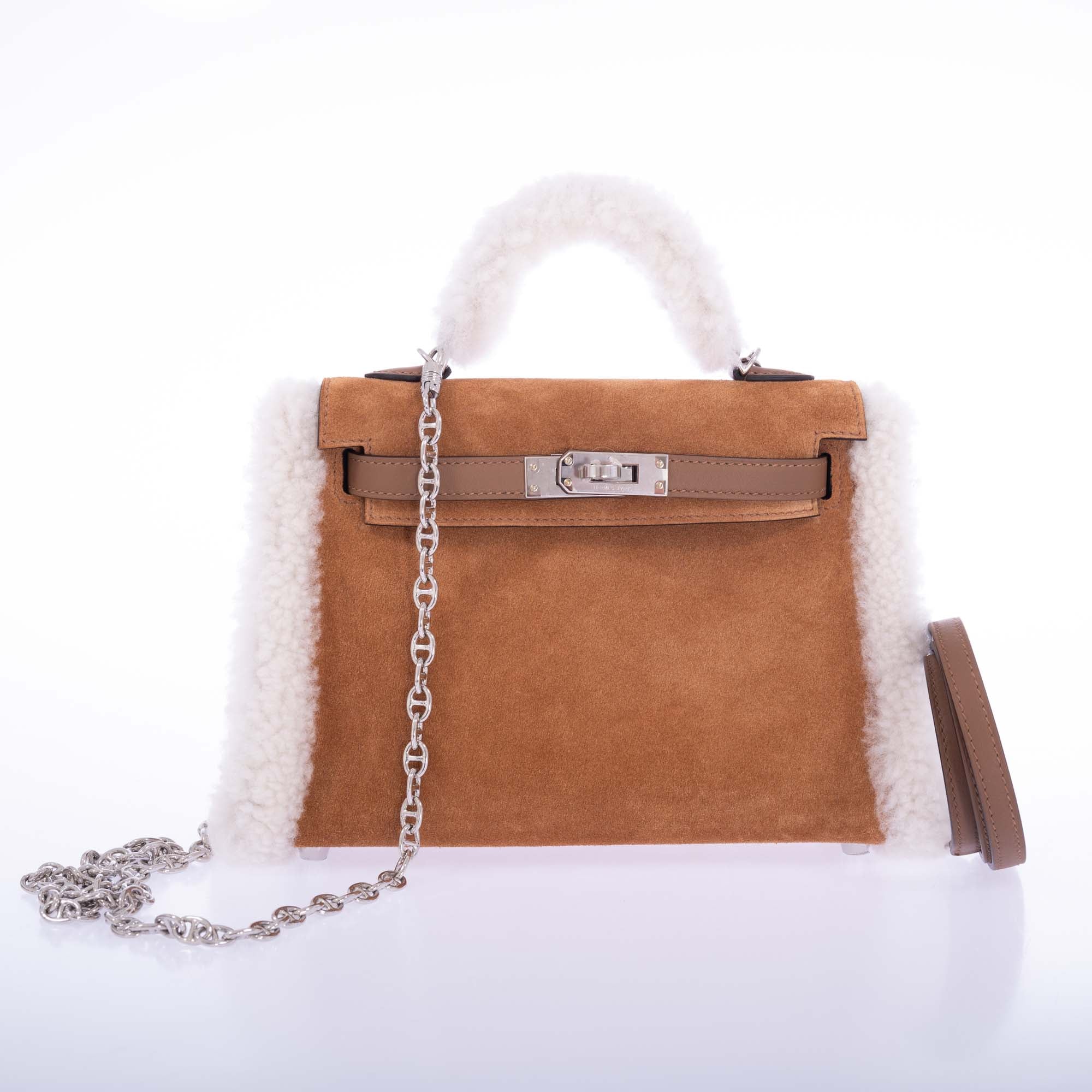 Hermès Teddy Mini Kelly 20 Chamois Grizzly, Alezan Swift and Ecru Mouton Shearling Palladium、mySite、garminoutage.com