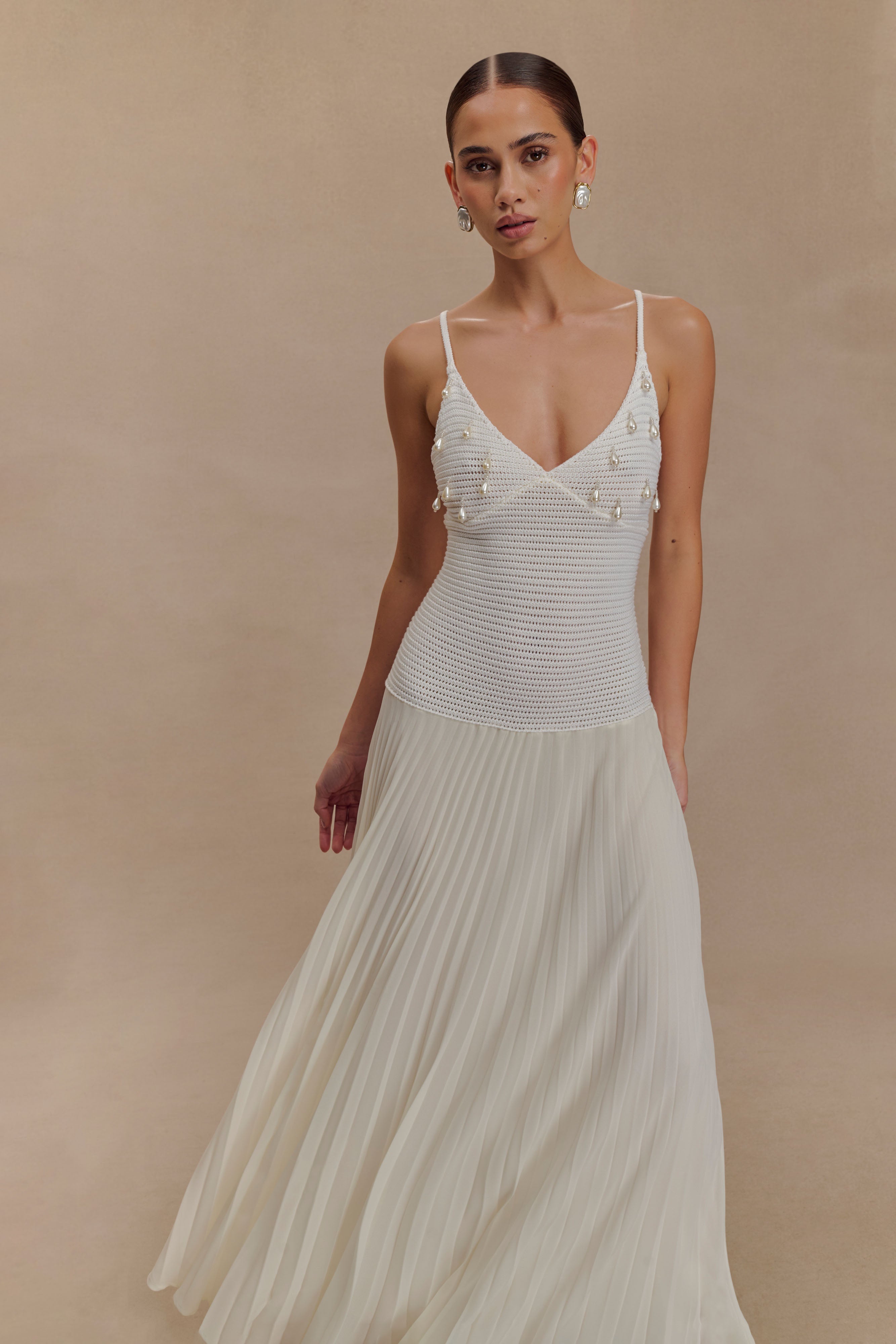 Catherine Crochet Pearl Maxi Dress - White、mySite、solidvoid