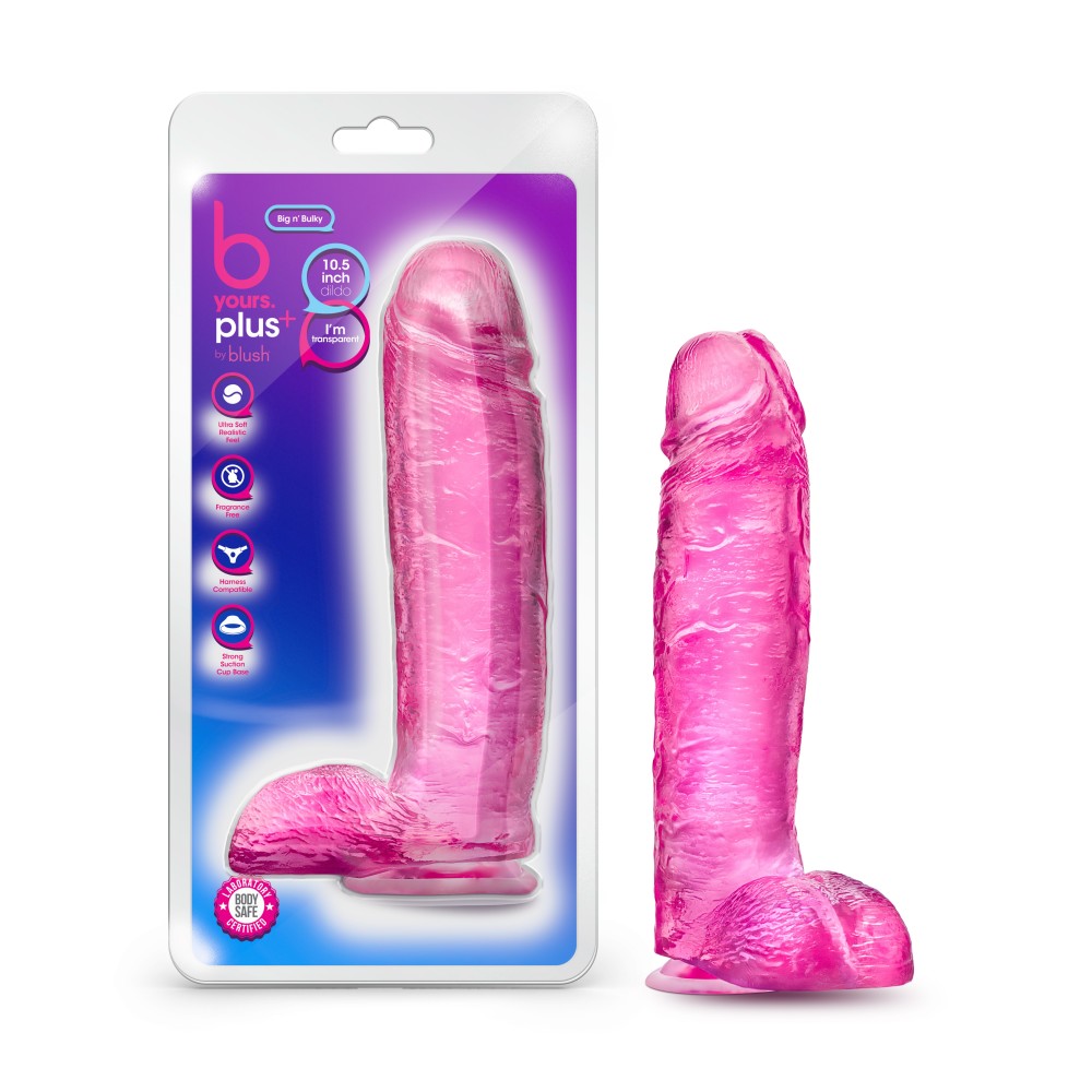 B Yours Plus By Blush® | Big N’ Bulky Pink 10.5-Inch Long Dildo With Balls & Suction Cup Base、mySite、bottomscart