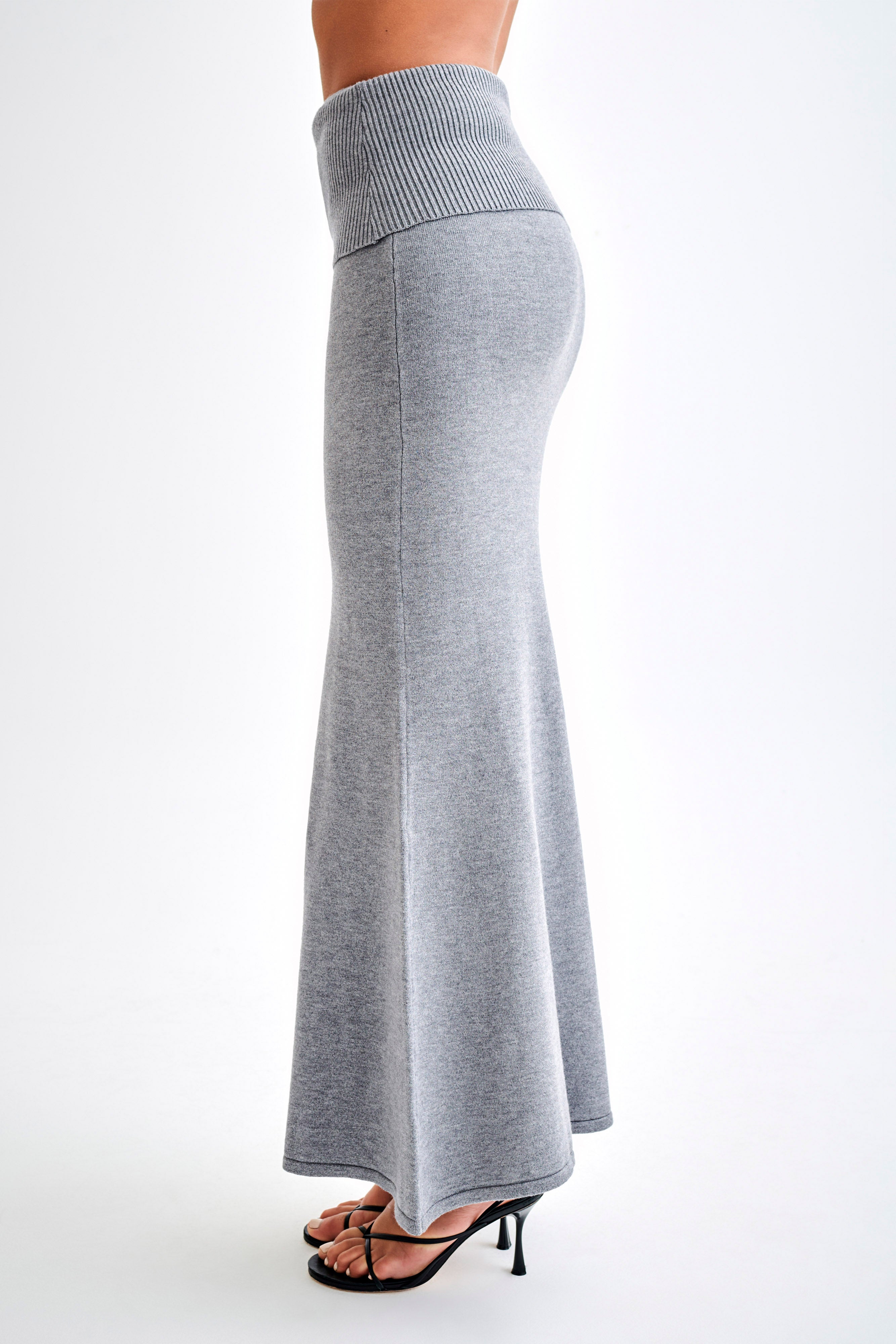 Karlie Knit Maxi Skirt With Ribbed Waist - Charcoal Marle、mySite、solidvoid