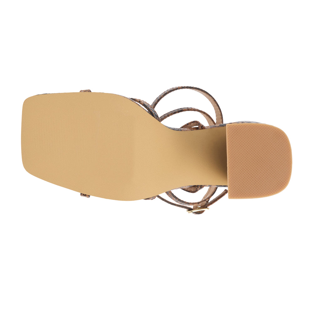 Abba Snake Print Block Heel Strappy Sandals、mySite、gtrtttuynbv