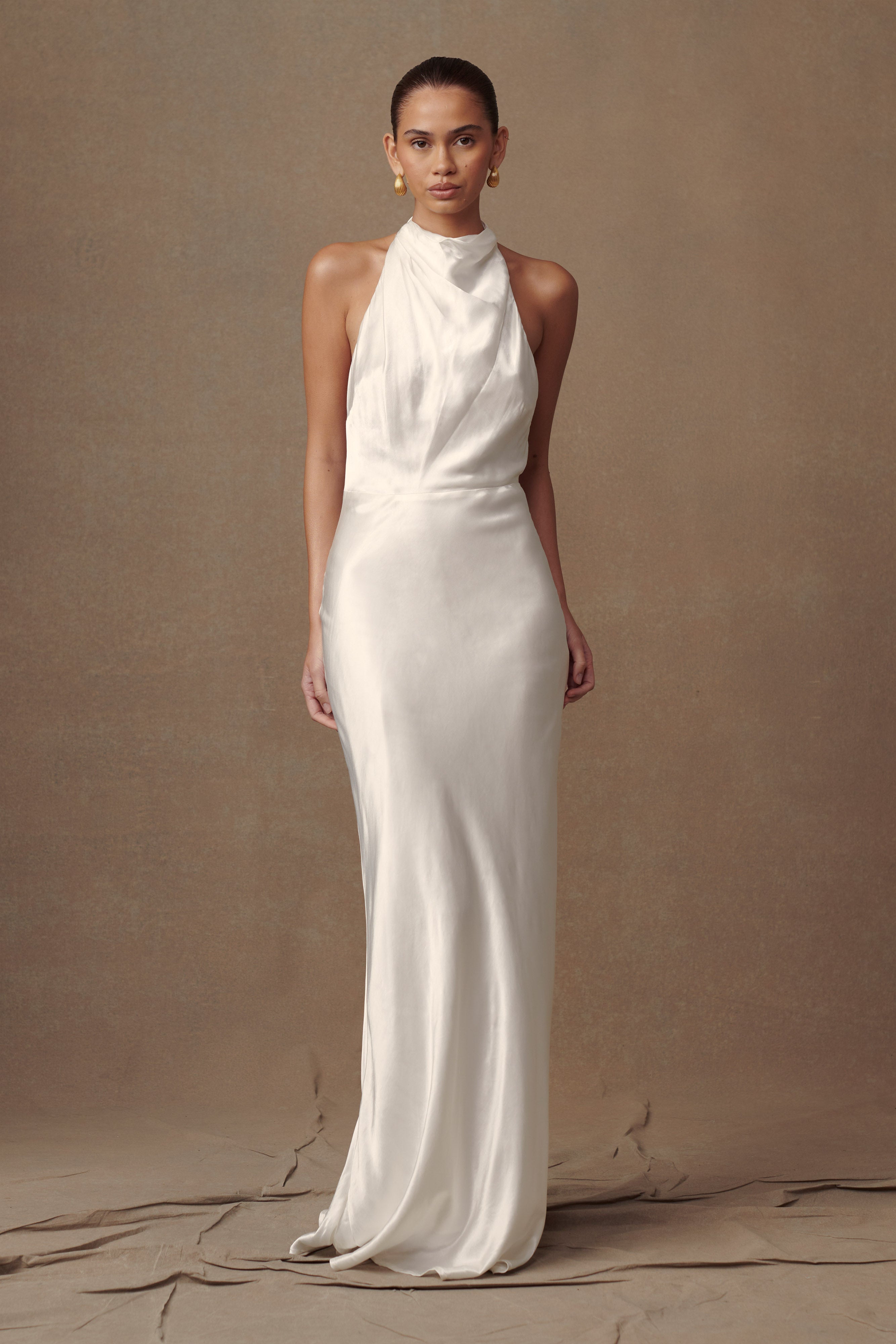 Esther Iridescent Satin Cowl Maxi Dress - Ivory、mySite、solidvoid