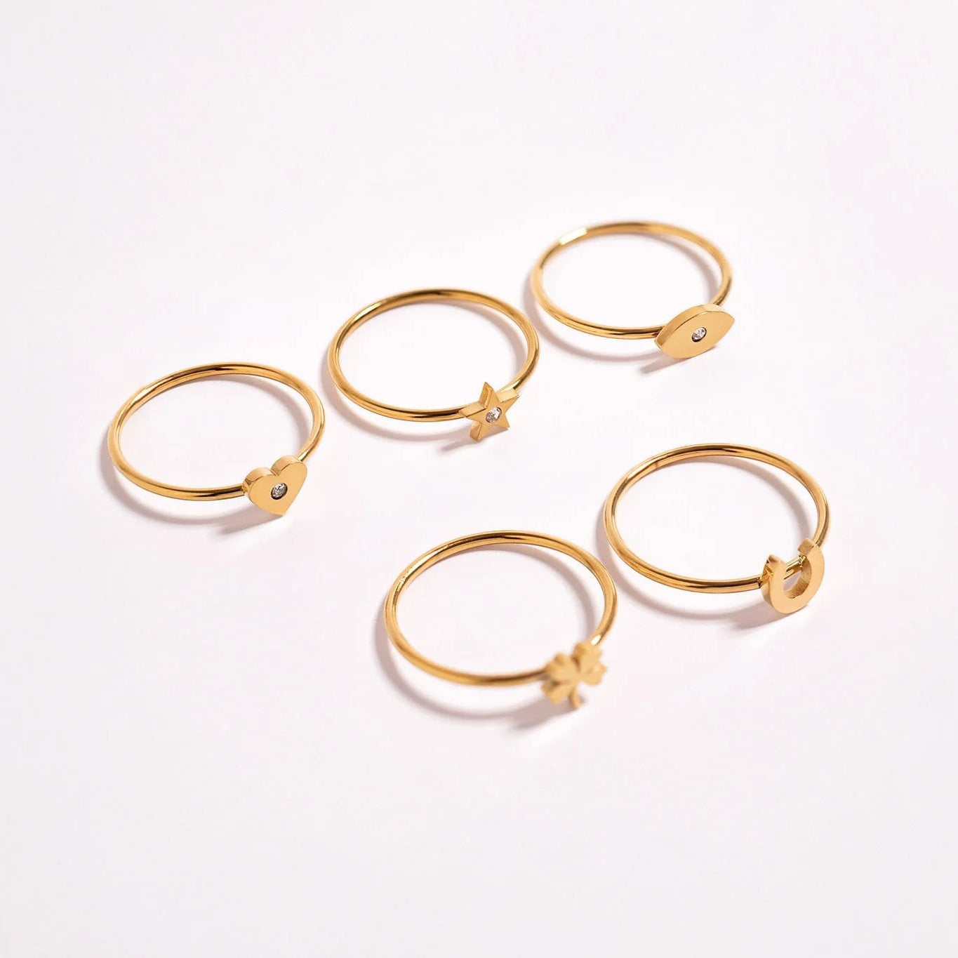 18K Gold PVD Stainless Steel CZ Stone Star Symbol Ring / ZRJ0003、mySite、dreamappss