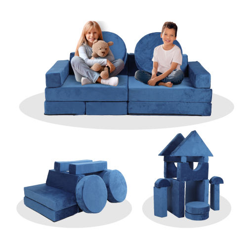 14pcs Kids Sofa Modular Play Couch,Child Sectional Sofa to Boost Creativity,Boys and Girls DIY Creativing Playroom Couch Furniture for Toddlers Conertible Foam and Floor Cushion,Gray、、casual