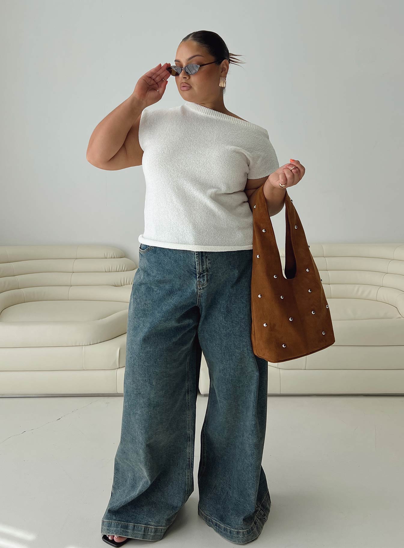 Ashfield Off Shoulder Top White Curve、mySite、solidvoid