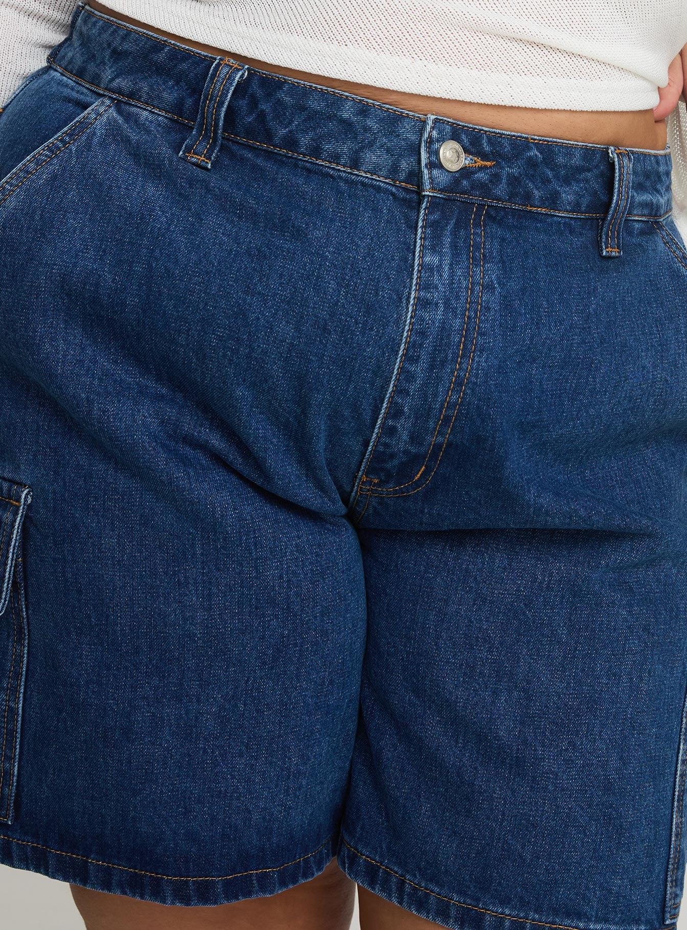 Mika Carpenter Denim Shorts Mid Wash Curve、mySite、solidvoid