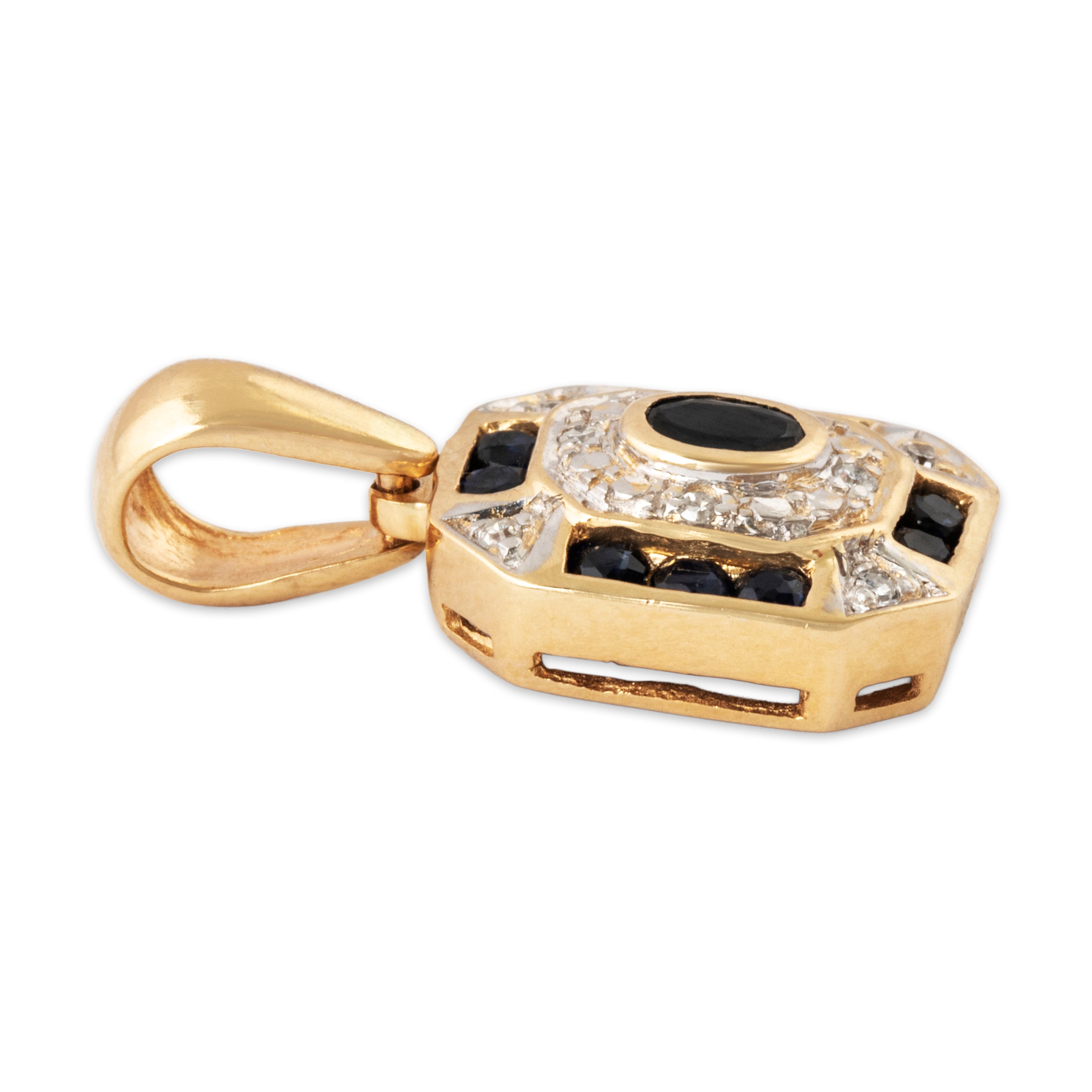 Vintage 14k Yellow Gold Blue Sapphire Diamond Elegant Pendant、mySite、hinf8tx79