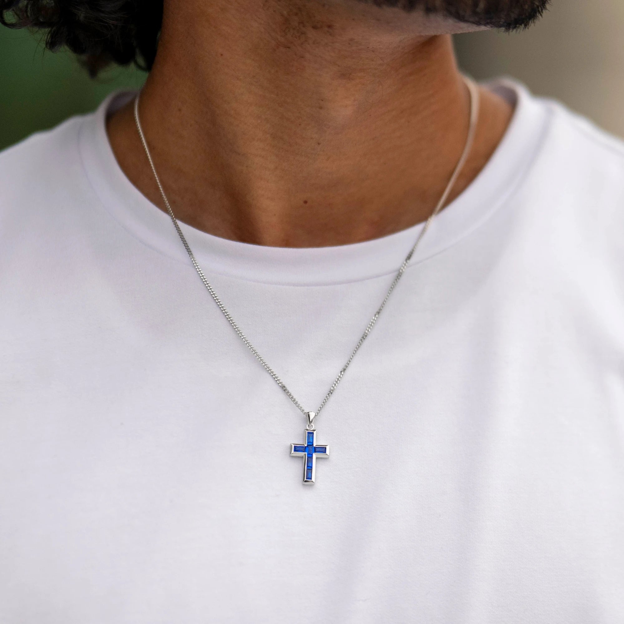  Stone Cross Pendant - Sapphire