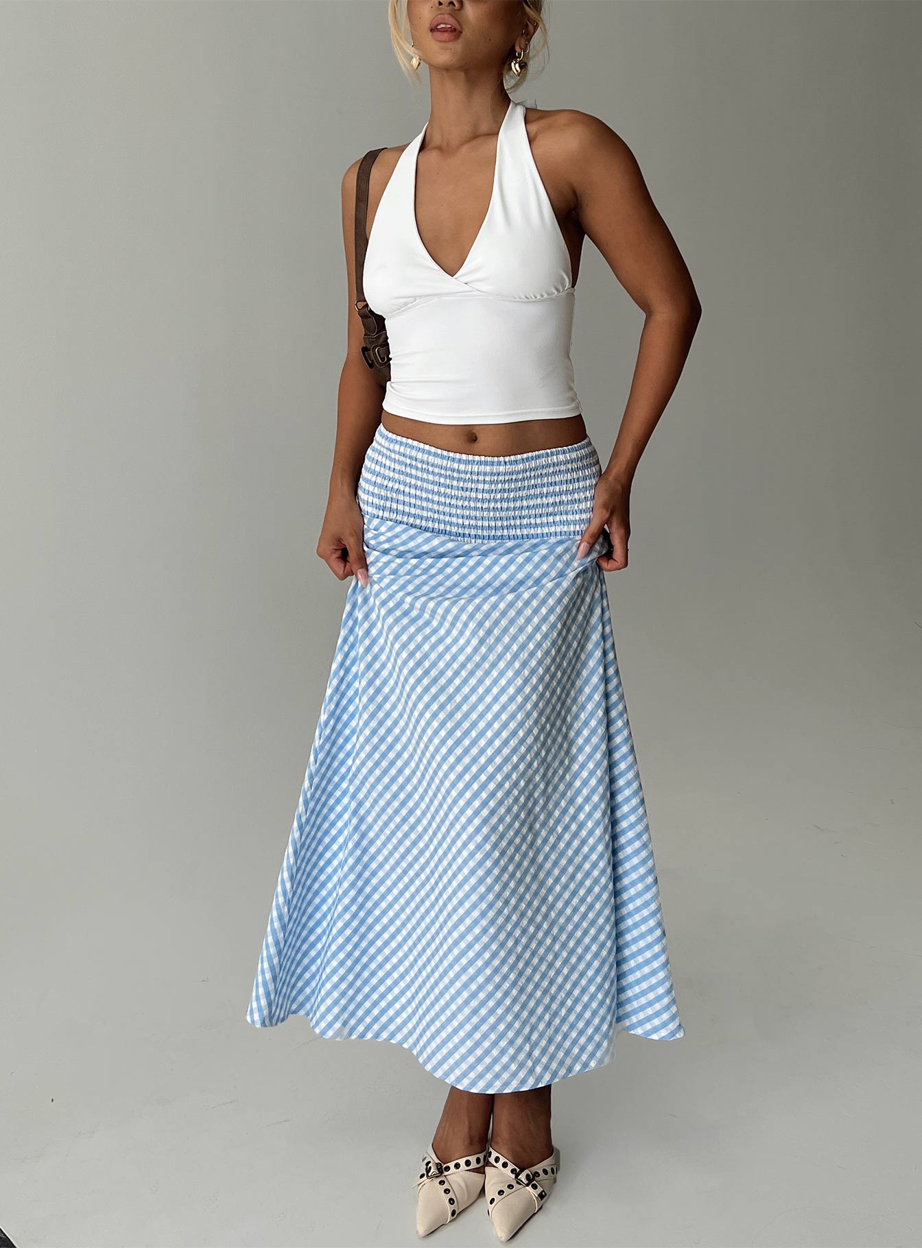 Every Girl Shirred Maxi Skirt Blue Check、mySite、solidvoid