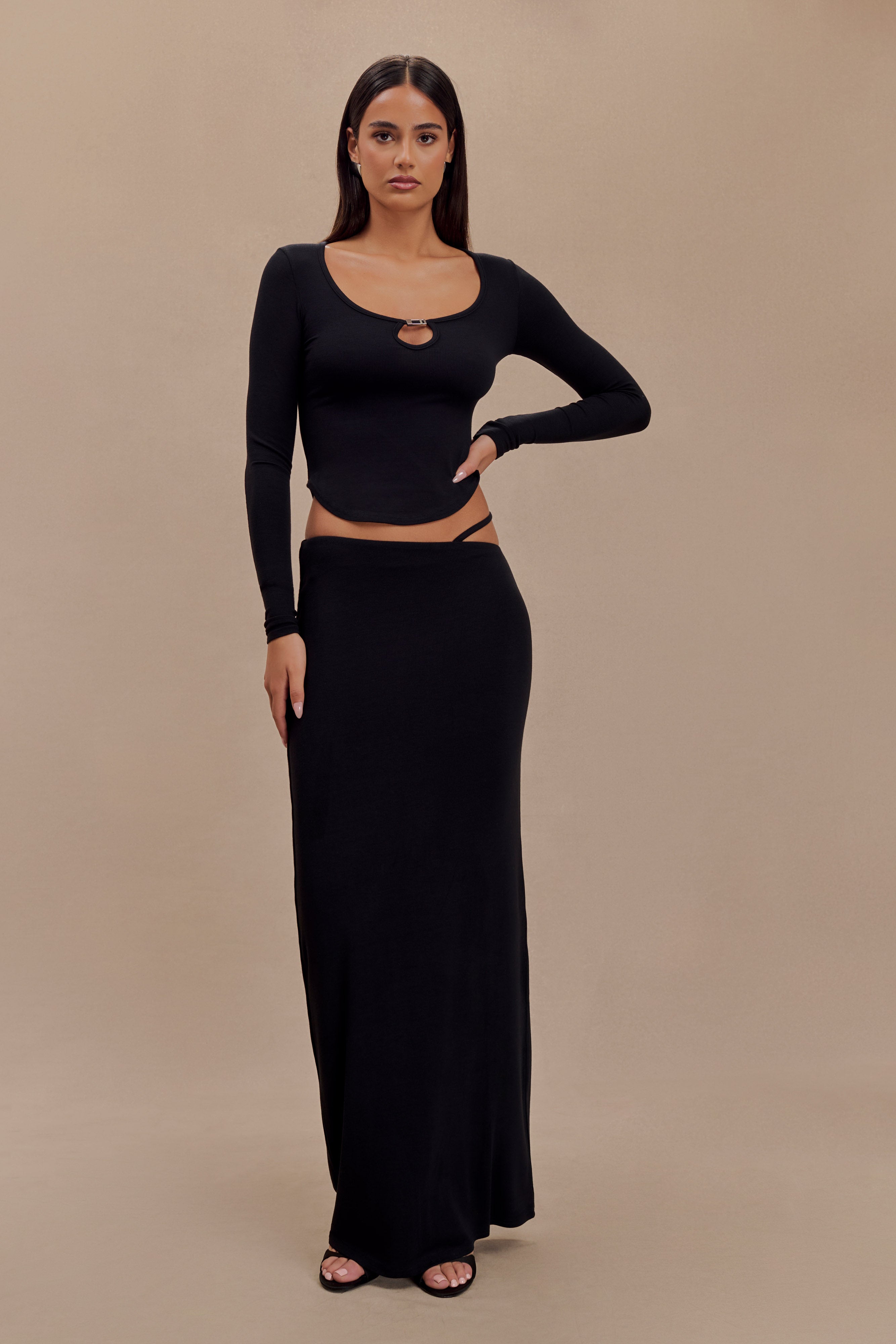 Natalia Modal Buckle Maxi Skirt - Black、mySite、solidvoid