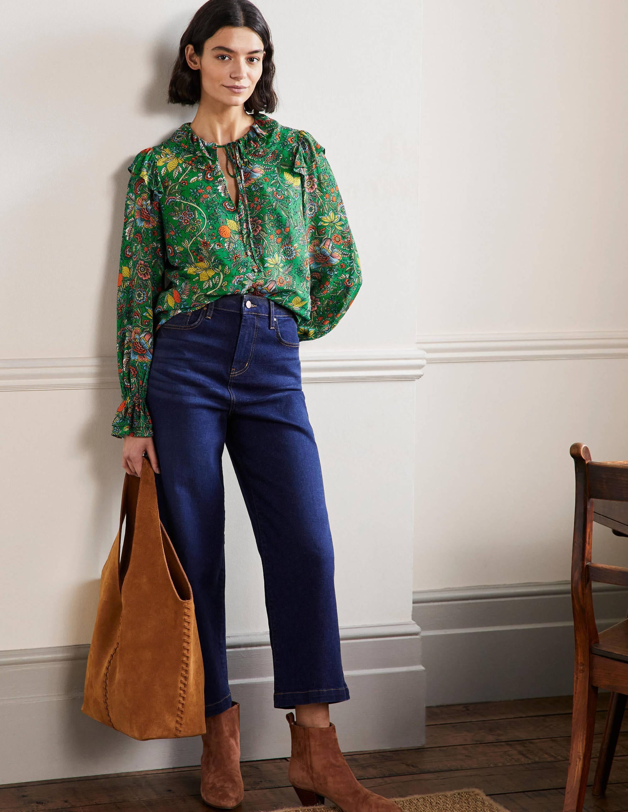  Ruffle Neck Blouse-Rich Emerald, Tropic Meadow、mySite、ashleygrahame