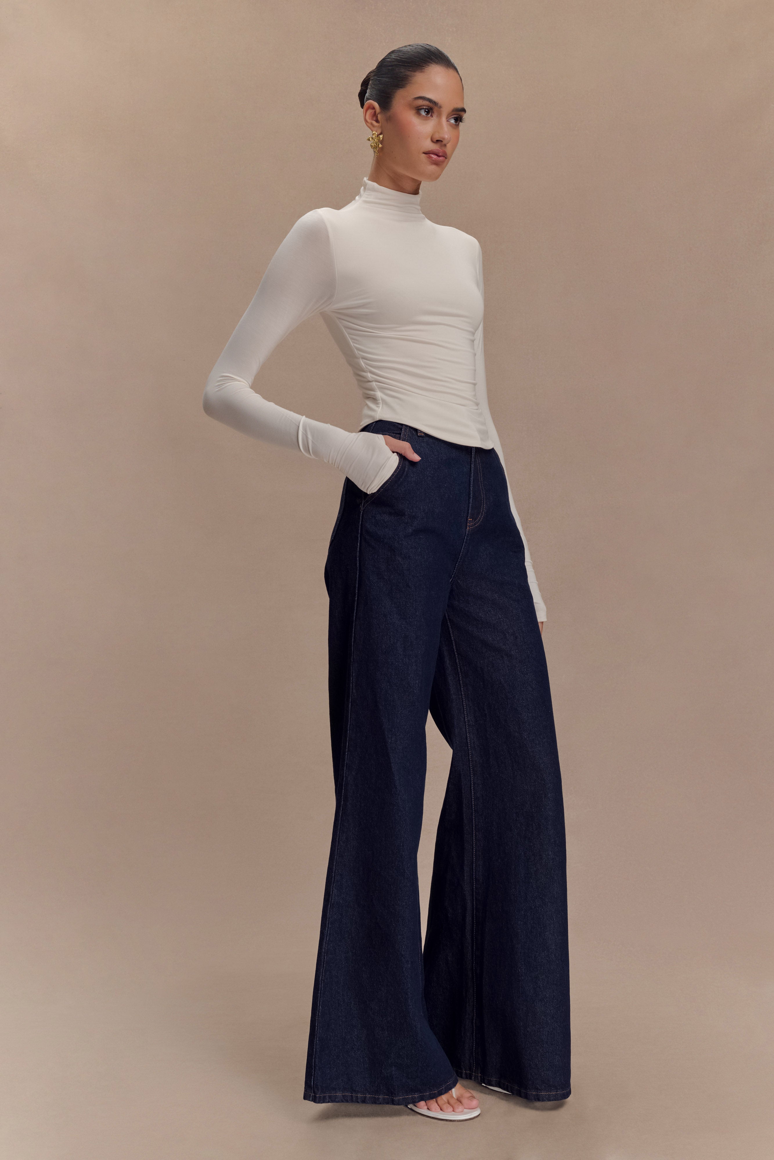 Ember Modal Long Sleeve High Neck Top - Ivory、mySite、solidvoid