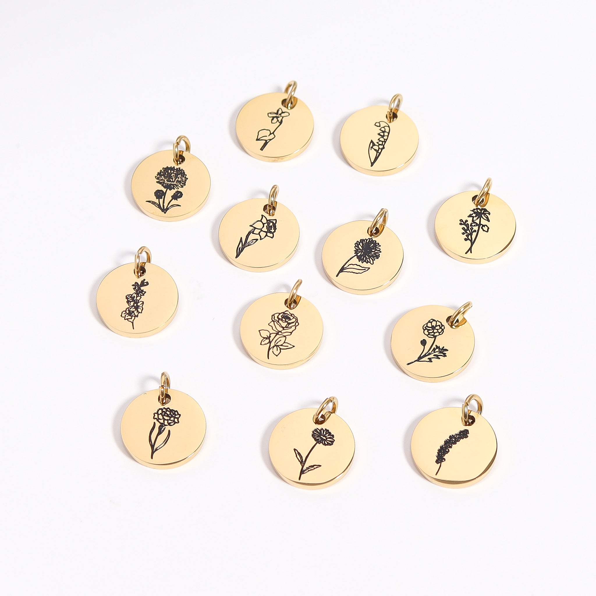 18K Gold PVD Stainless Steel Black Filled Birth Flower Pendant / PDL0133、mySite、dreamappss