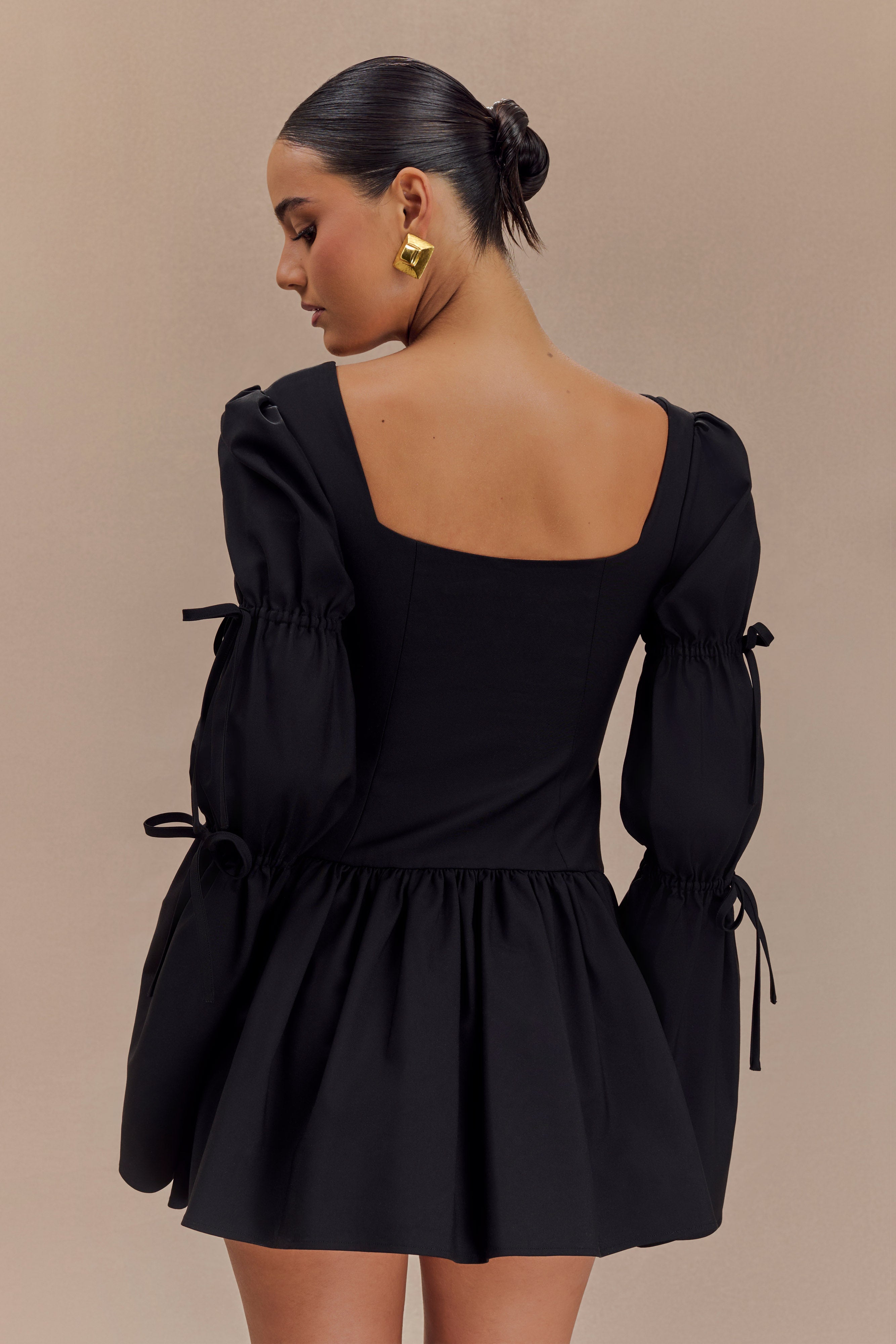 Raine Long Sleeve Cotton Mini Dress - Black、mySite、solidvoid