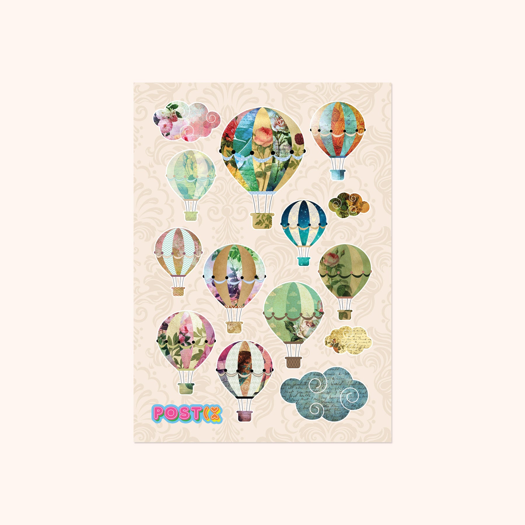 Vintage Collage Air Balloons Sticker Sheet、mySite、ghnorth