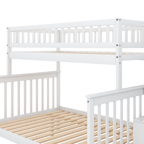 Twin over Full Stairway Bunk Bed with Storage, Gray、、casual