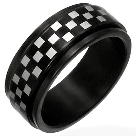 Stainless Steel Black Checker Spinner Ring / STC010、mySite、dreamappss