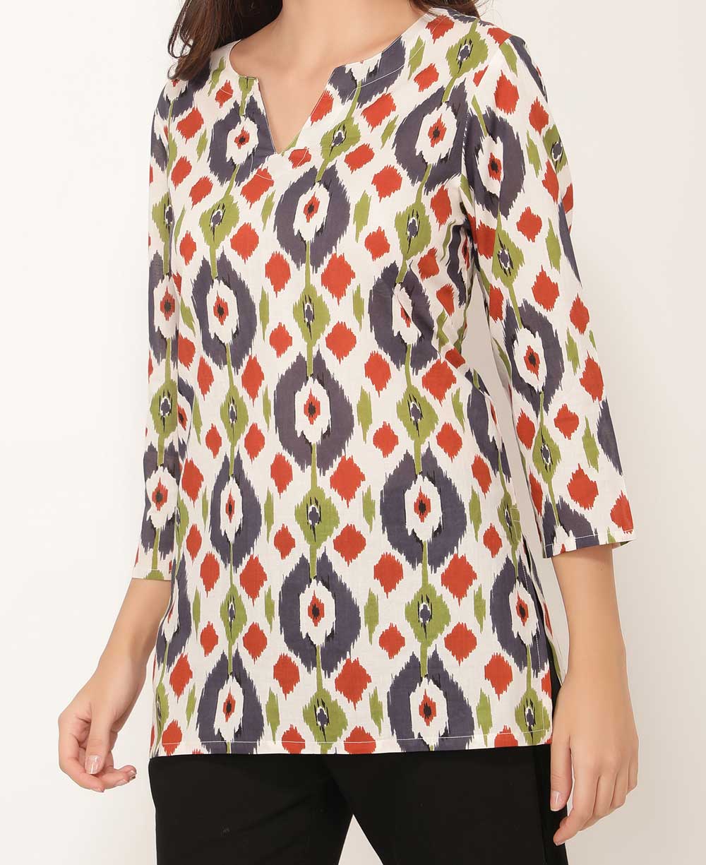 Tropical Geometry Lightweight Cotton Tunic Top、mySite、topwebapps