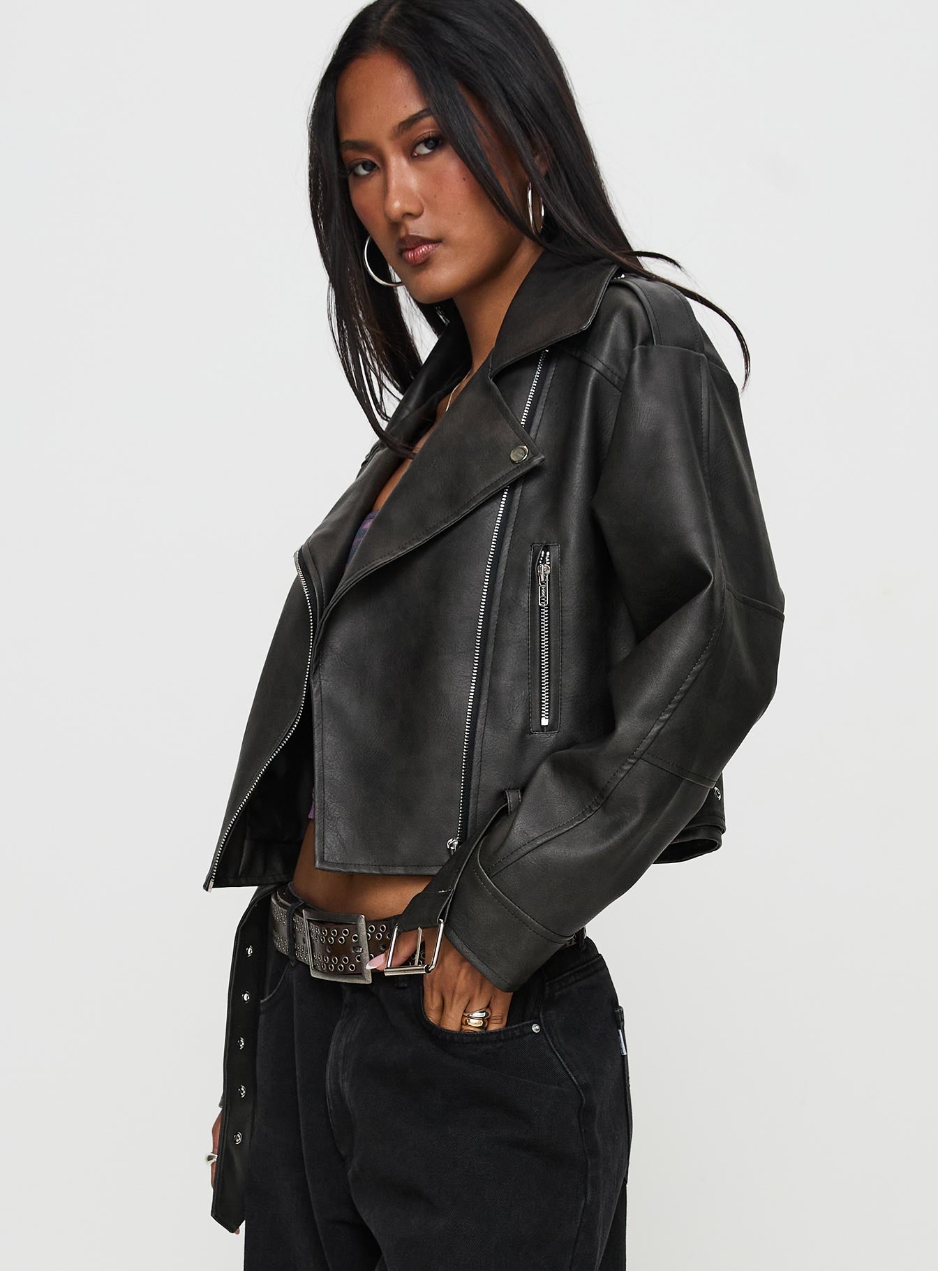 Face The Wind Faux Leather Jacket Grey、mySite、solidvoid