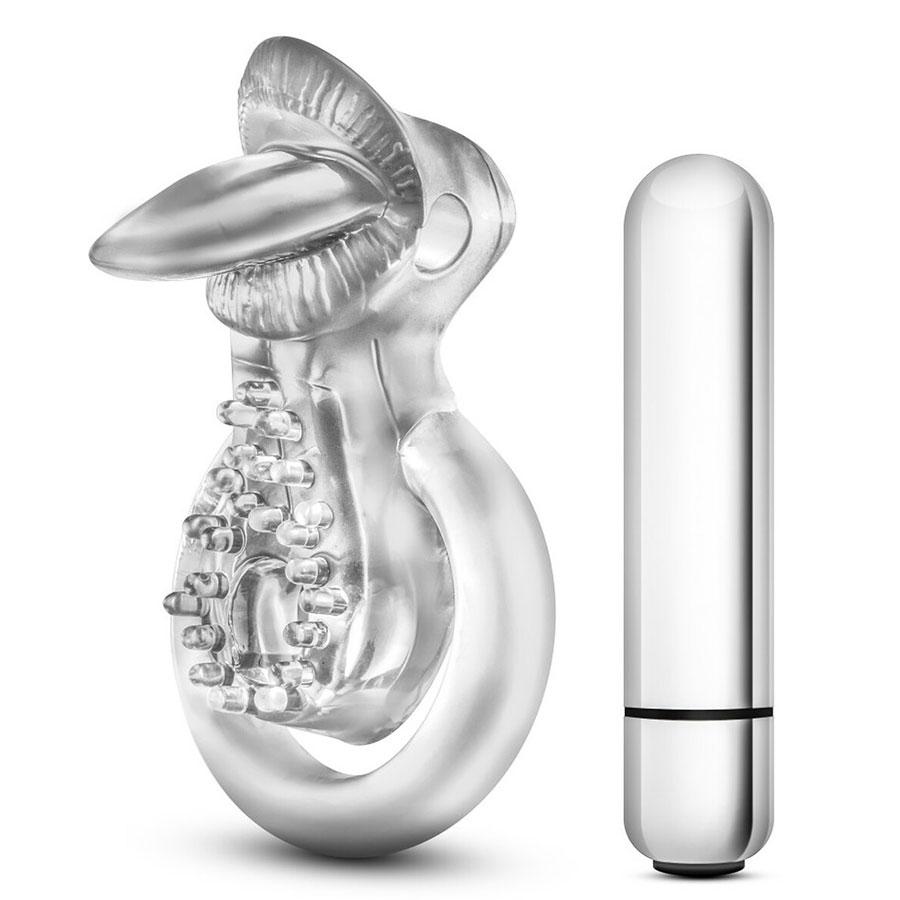 Stay Hard 10 Function Vibrating Clear Tongue Cock and Ball Ring by Blush Novelties、mySite、bottomscart