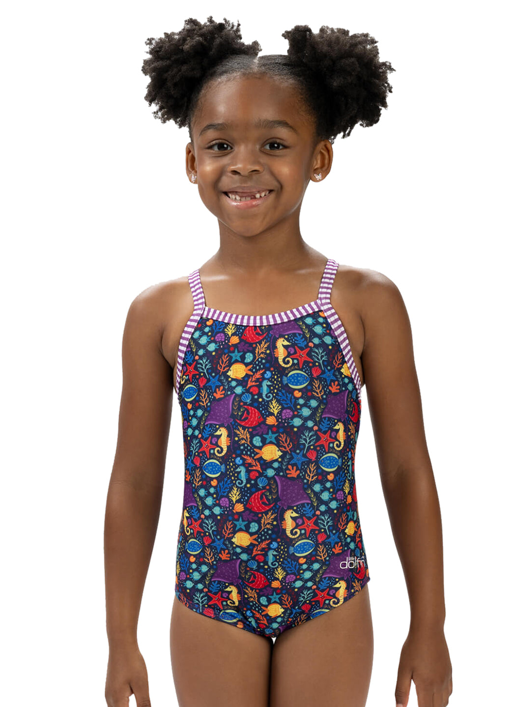 Dolfin Girls' Little Fish Print One Piece Swimsuit (Toddler, Little Kid)、mySite、noshort