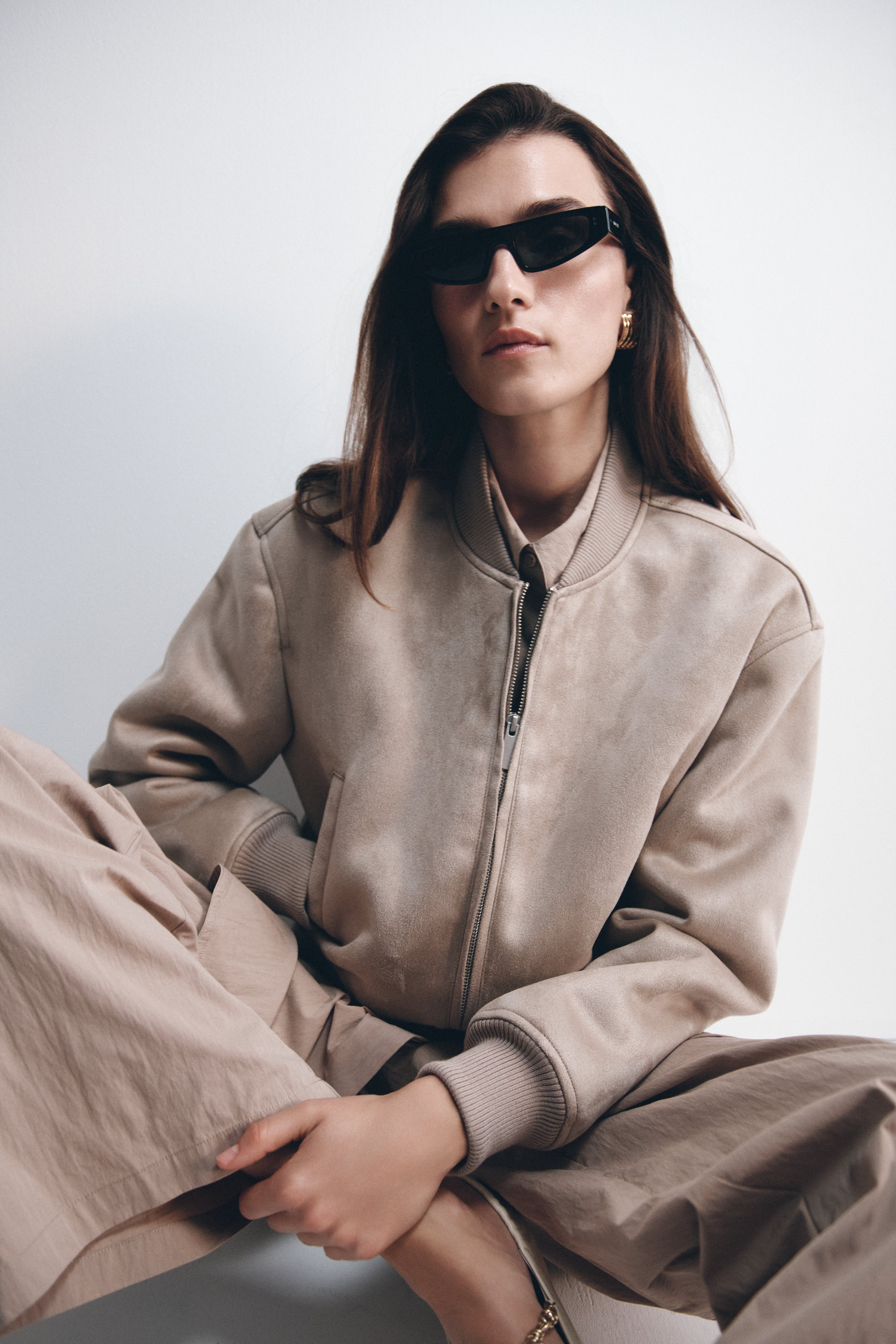 Rudy Suede Bomber Jacket - Sand、mySite、solidvoid