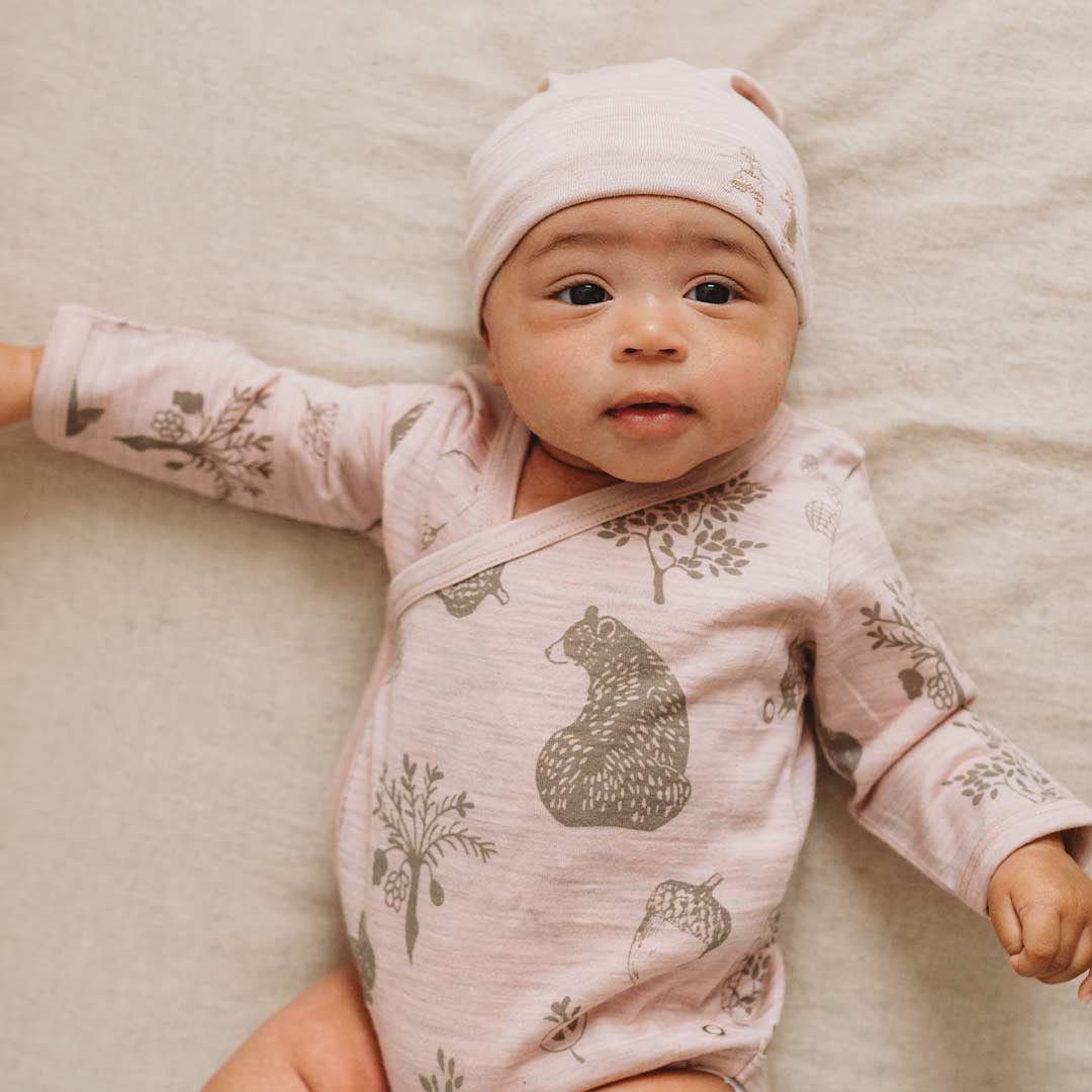  Merino Kids Cocooi Long Sleeve Kimono Bodysuit - Bear Print - Misty Rose、mySite、merchandisen