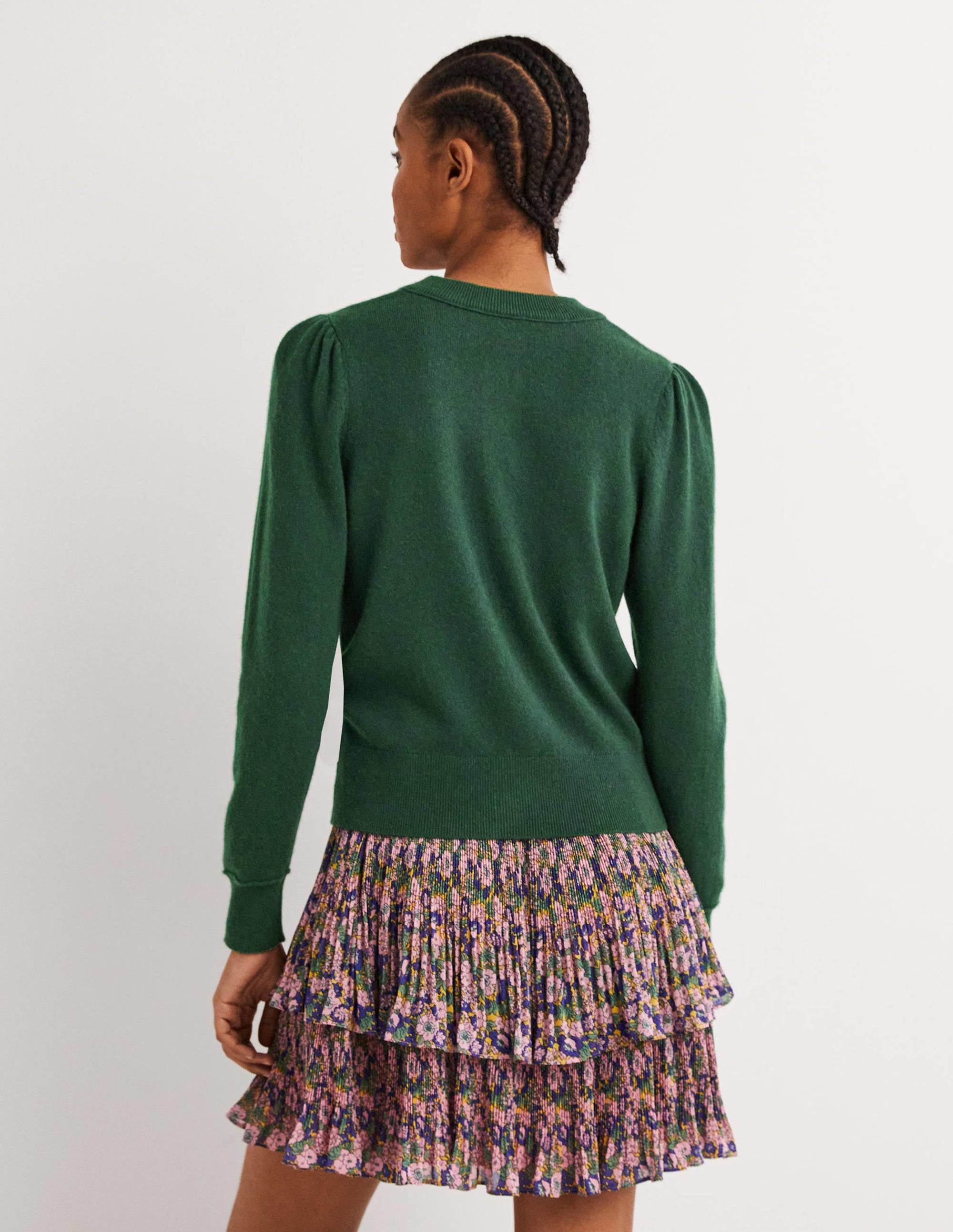  Cashmere Crew Neck Cardigan-Hunter Green Melange、mySite、ashleygrahame