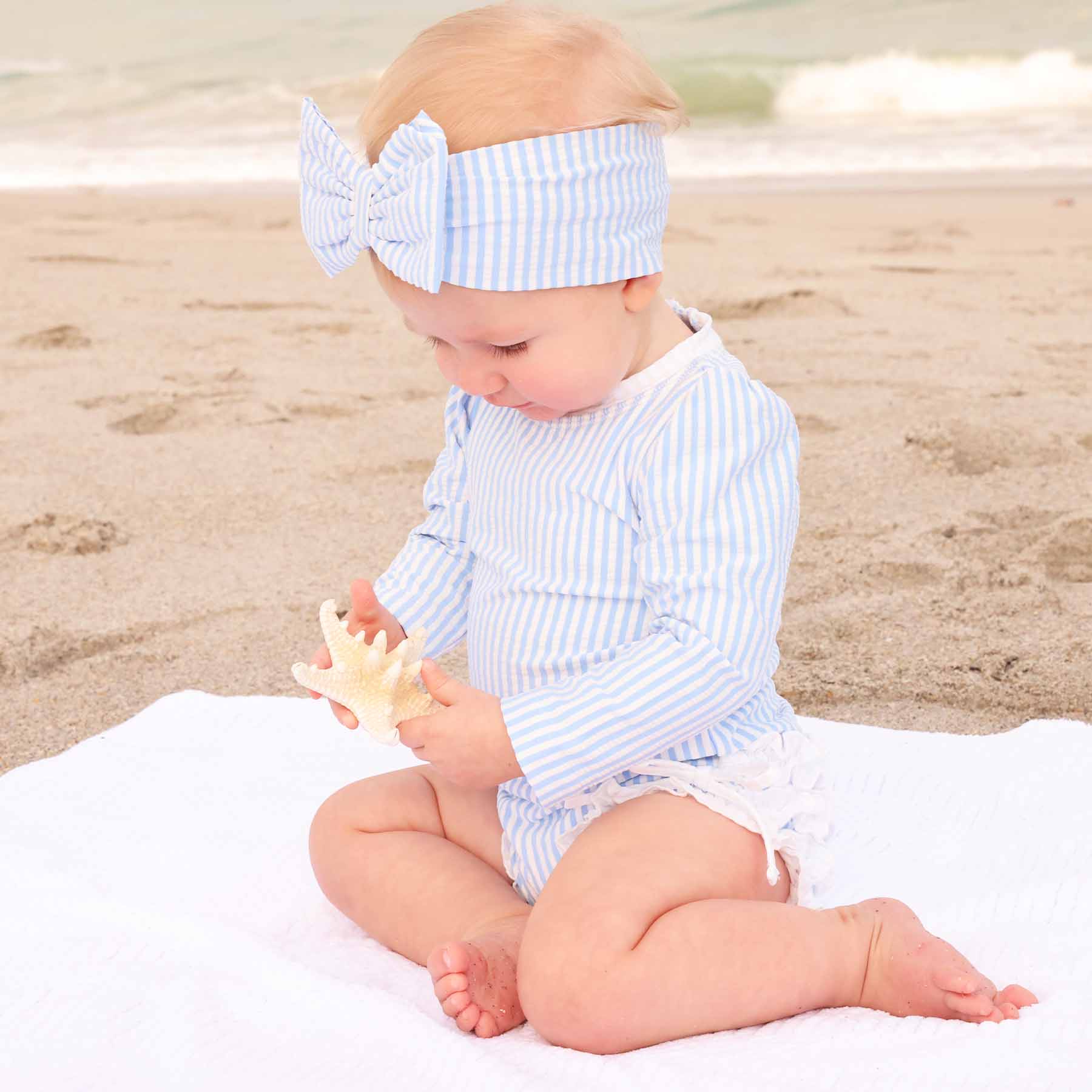  Long Sleeve Rash Guard With Ruffle Bottom | Seersucker Blue、mySite、layawaytickets