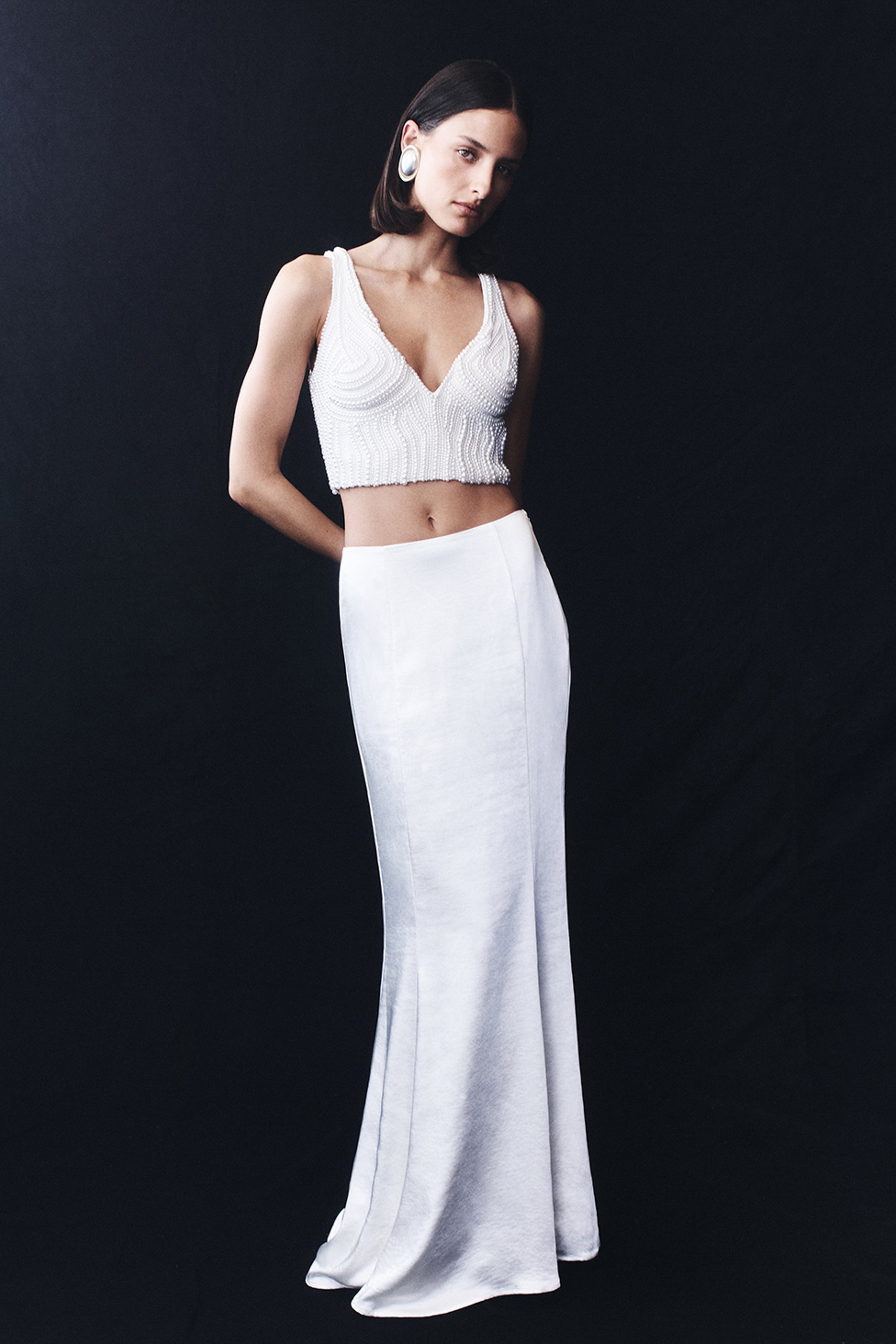 Khloe Satin Fishtail Maxi Skirt - White、mySite、solidvoid