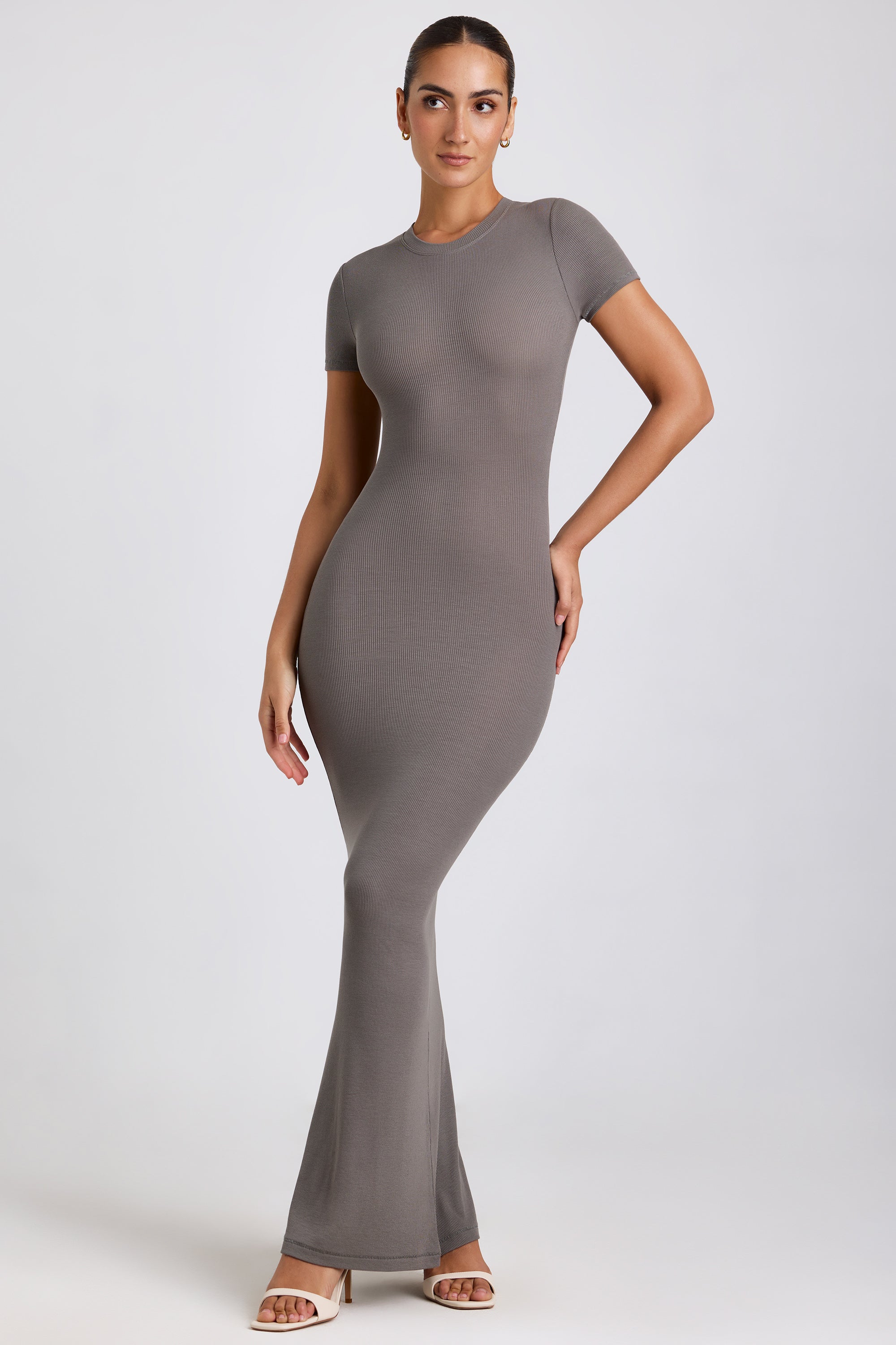 Ribbed Modal Maxi Dress in Grey、mySite、solidvoid