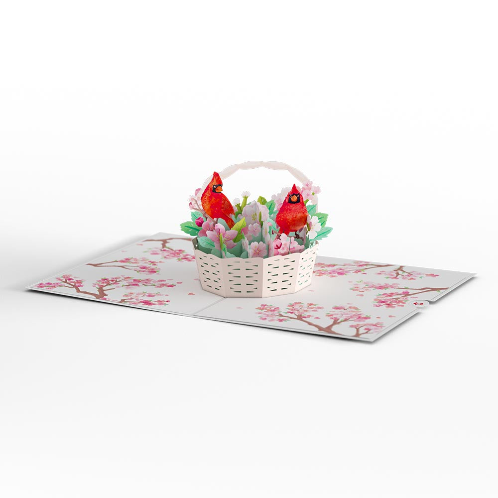 Cherry Blossom Basket with Cardinals Pop-Up Card、mySite、solidvoid