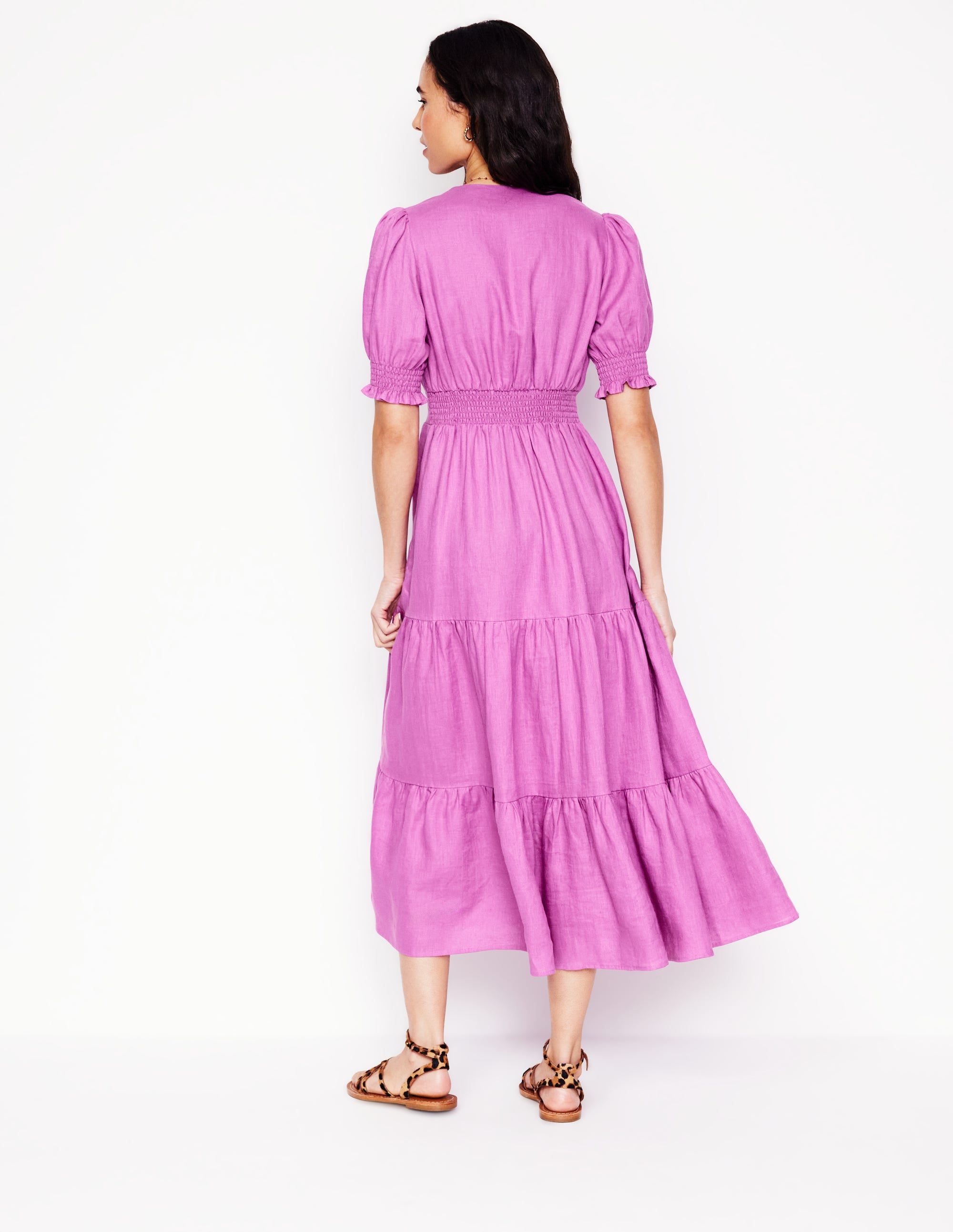  Anna Linen Tiered Midi Dress-Foxglove Purple、mySite、ashleygrahame