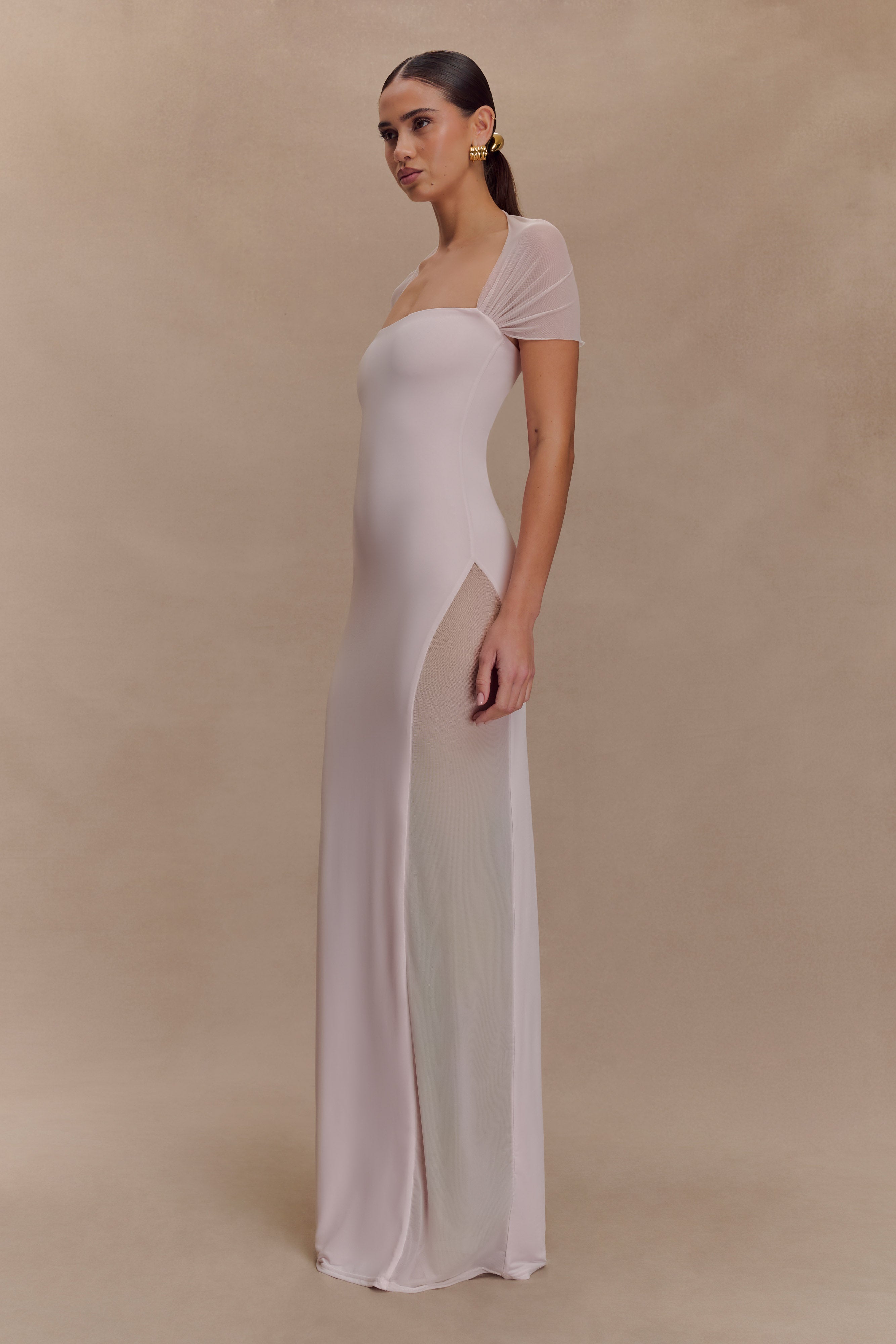 Wyatt Slinky And Mesh Maxi Dress - Pale Pink、mySite、solidvoid