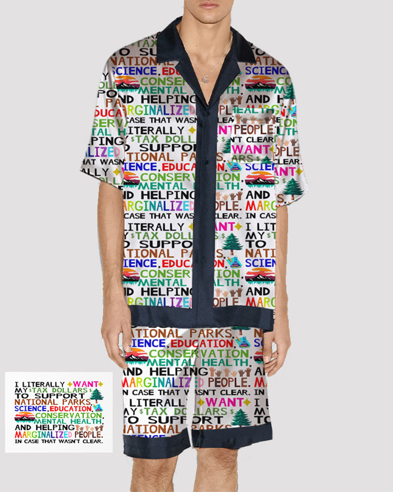 Men Protect The Park Text Pattern Satin Pajama Set、mySite、bengalsvssteelers