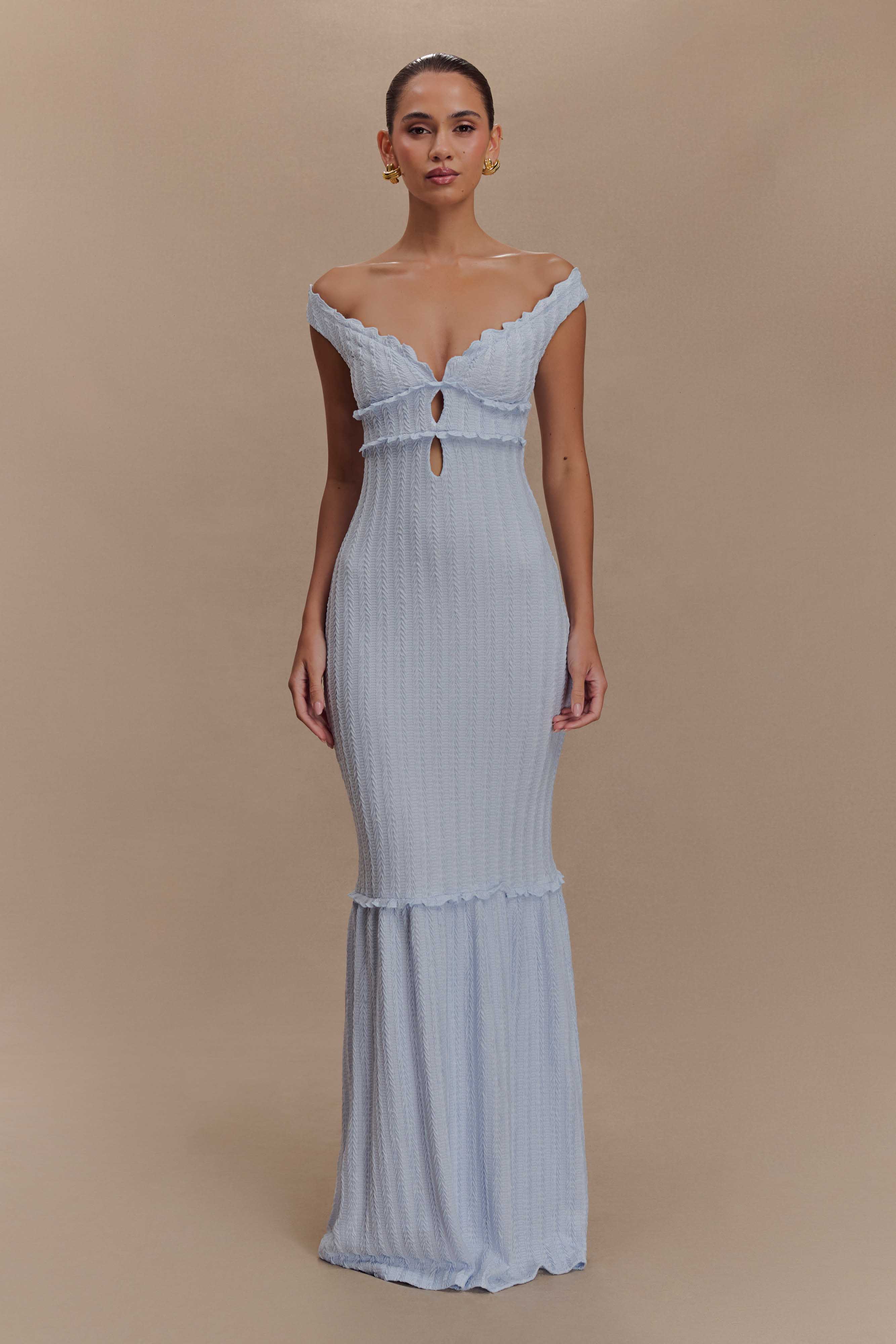 Natalie Off Shoulder Maxi Dress - Sky Blue、mySite、solidvoid
