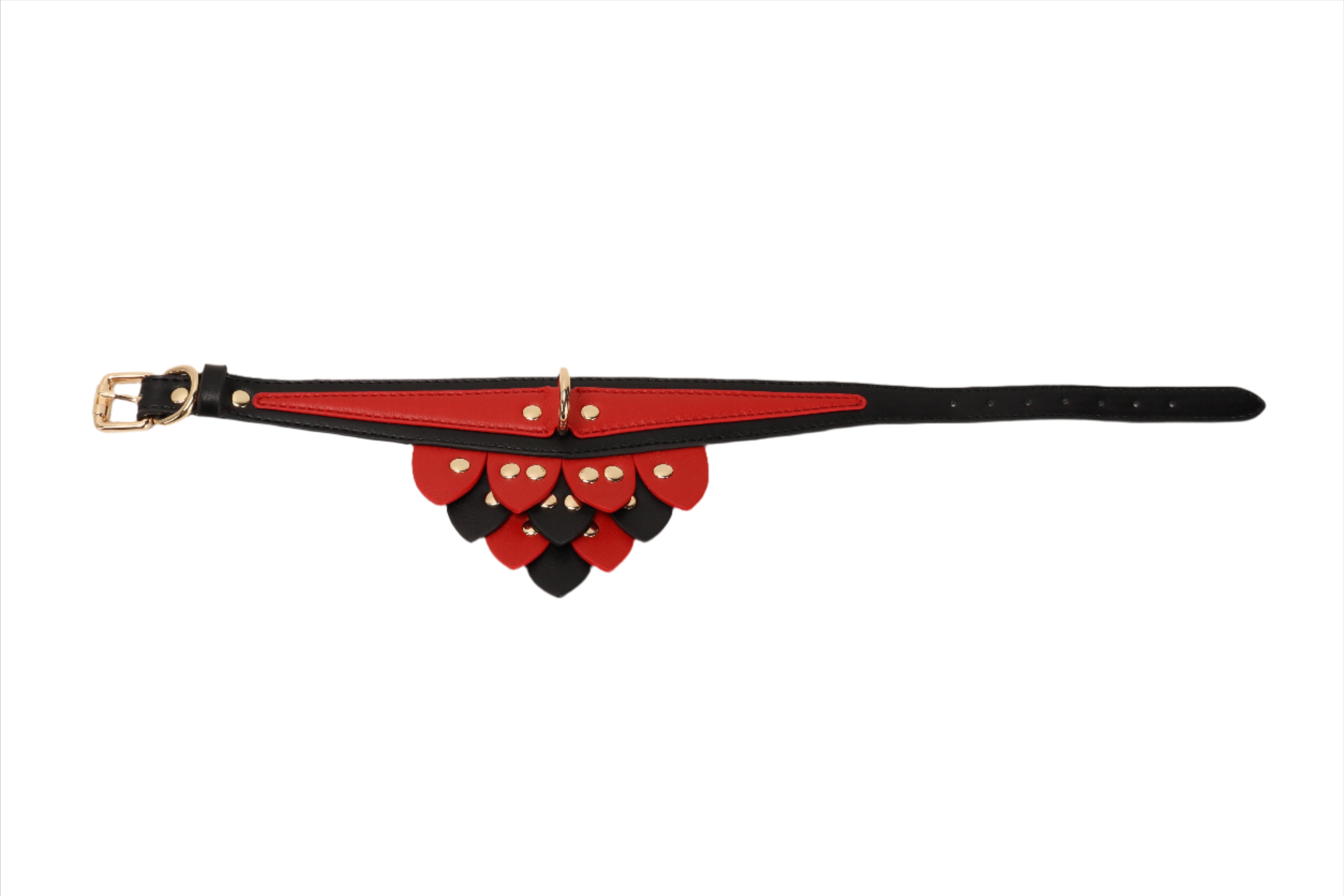 Kink Red & Black Leaf Neck Collar | Faux Leather | Gold Press Studs | Adjustable、mySite、bottomscart