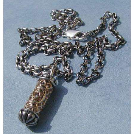 Michael Bromberg Men’s Mezuzah Pendant Necklace in Sterling Silver and 14K Gold、mySite、topwebapps