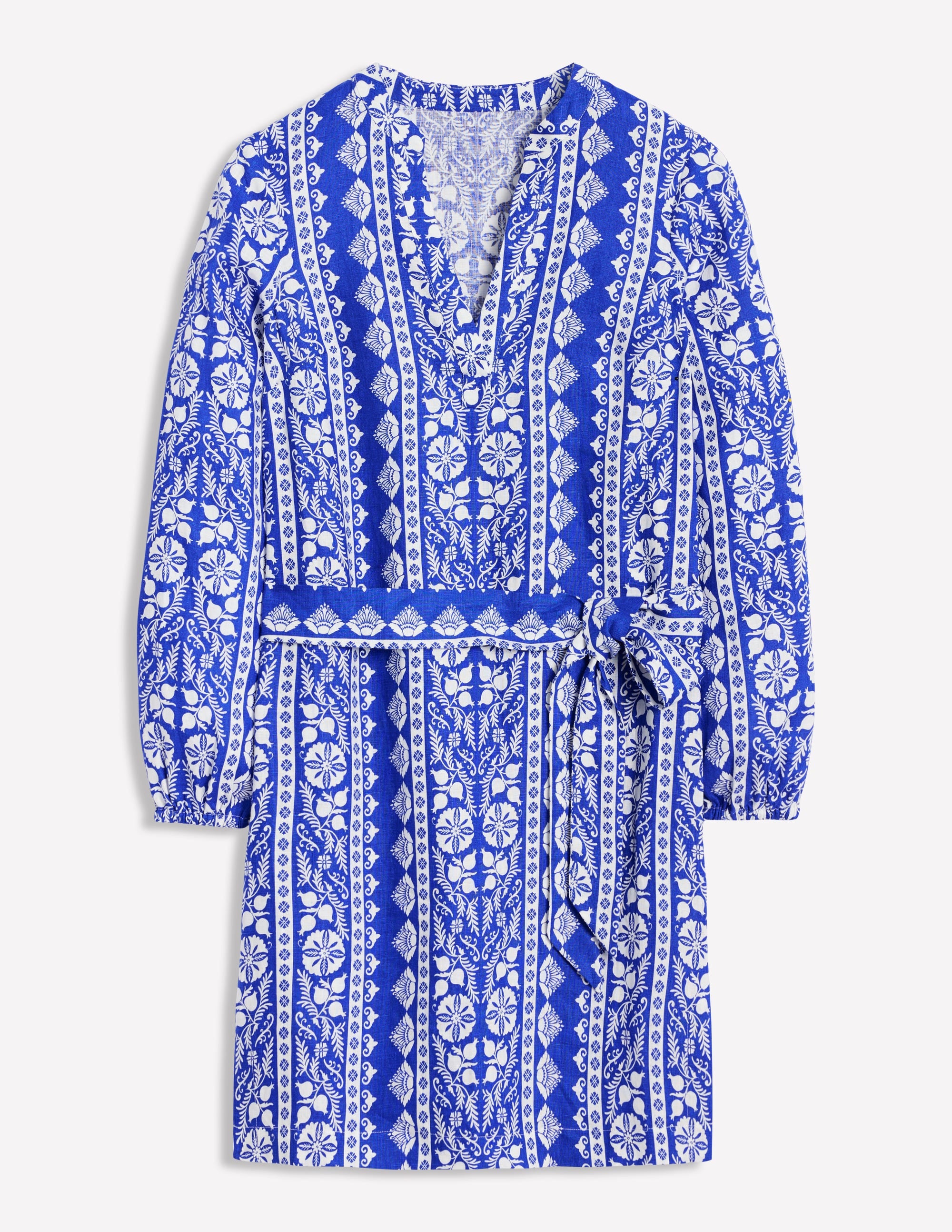  Cleo Tie Waist Linen Dress-Bright Blue, Ornate Stripe、mySite、ashleygrahame