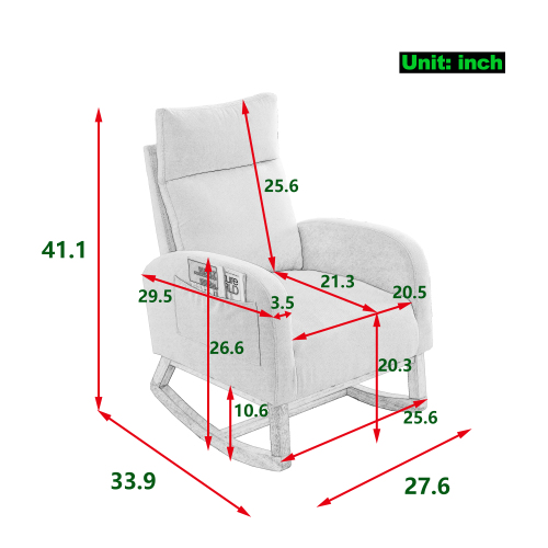 Video Welike 27.6"W Modern Accent High Backrest Living Room Lounge Arm Rocking Chair, Two Side Pocket ,Teddy White (Ivory)、、casual