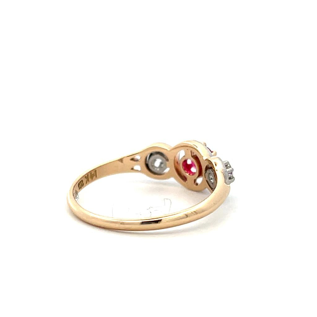  Estate 14K Yellow Gold & Platinum 0.41ctw Synthetic Ruby & Diamond Antique Ring