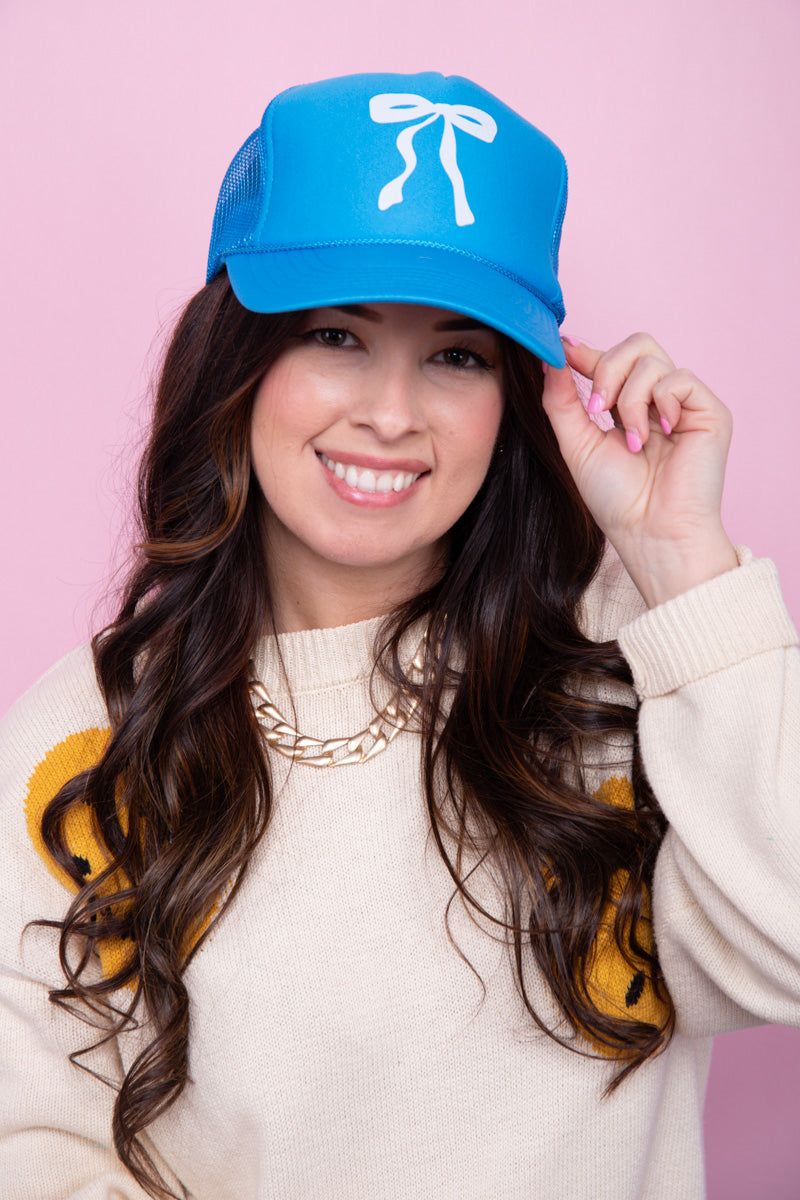 Preppy Bow Trucker Hat - Bright Blue、mySite、hinf8tx79