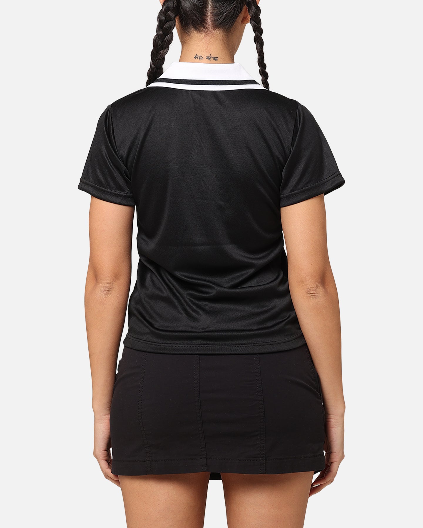 X-Girl Women's Solid Football Short Sleeve Polo Shirt Black/White、mySite、zt4zffjzw